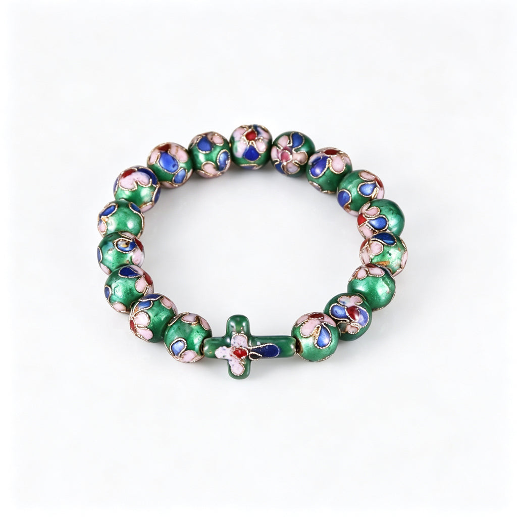 JCJ Handmade Cloisonne Enamel Cross Bracelet Filigree Beaded