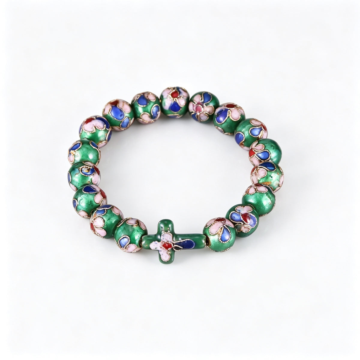 JCJ Handmade Cloisonne Enamel Cross Bracelet Filigree Beaded