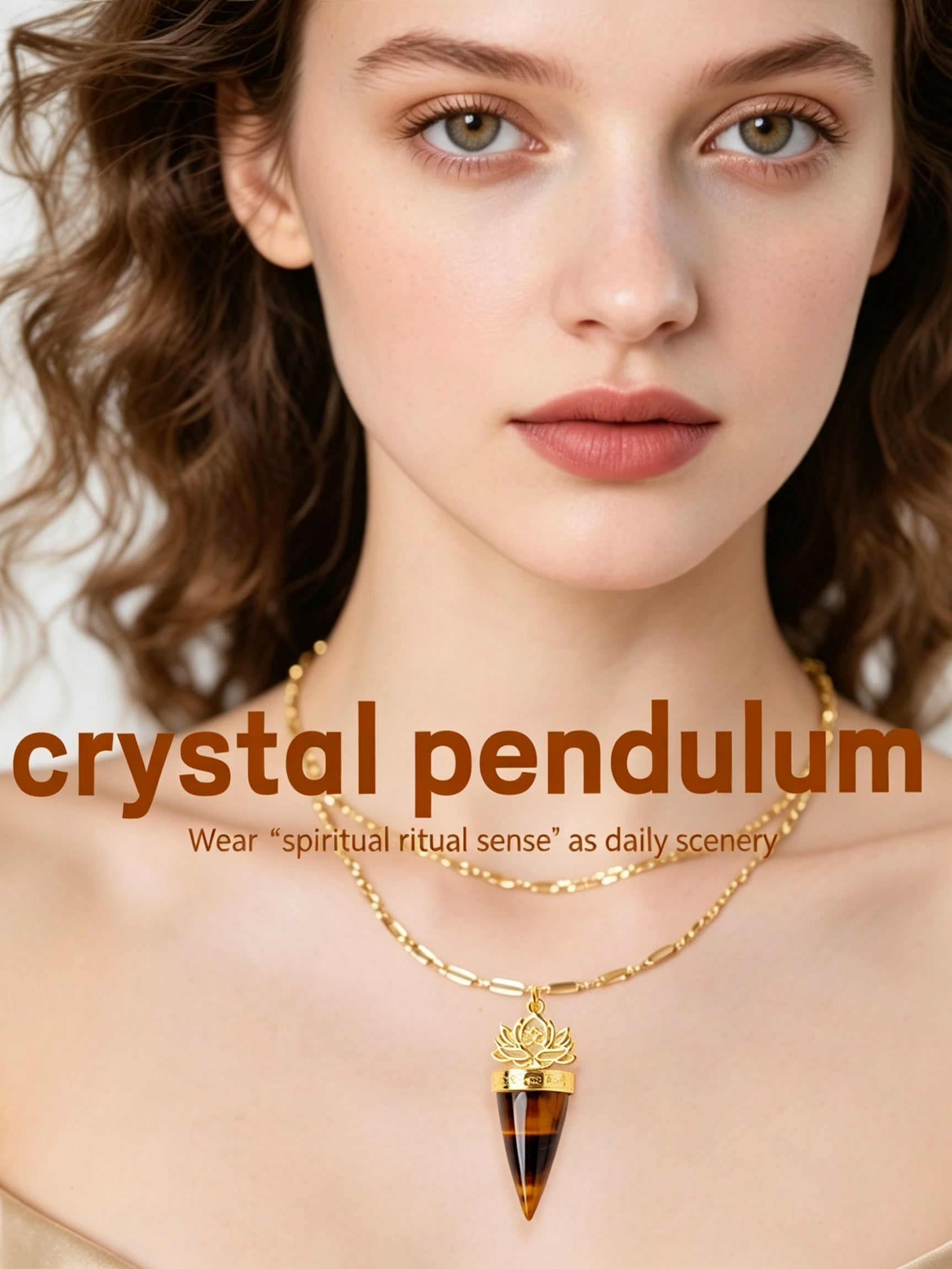RYS Natural Crystal Golden Cone Pendulum Pendant with Chain