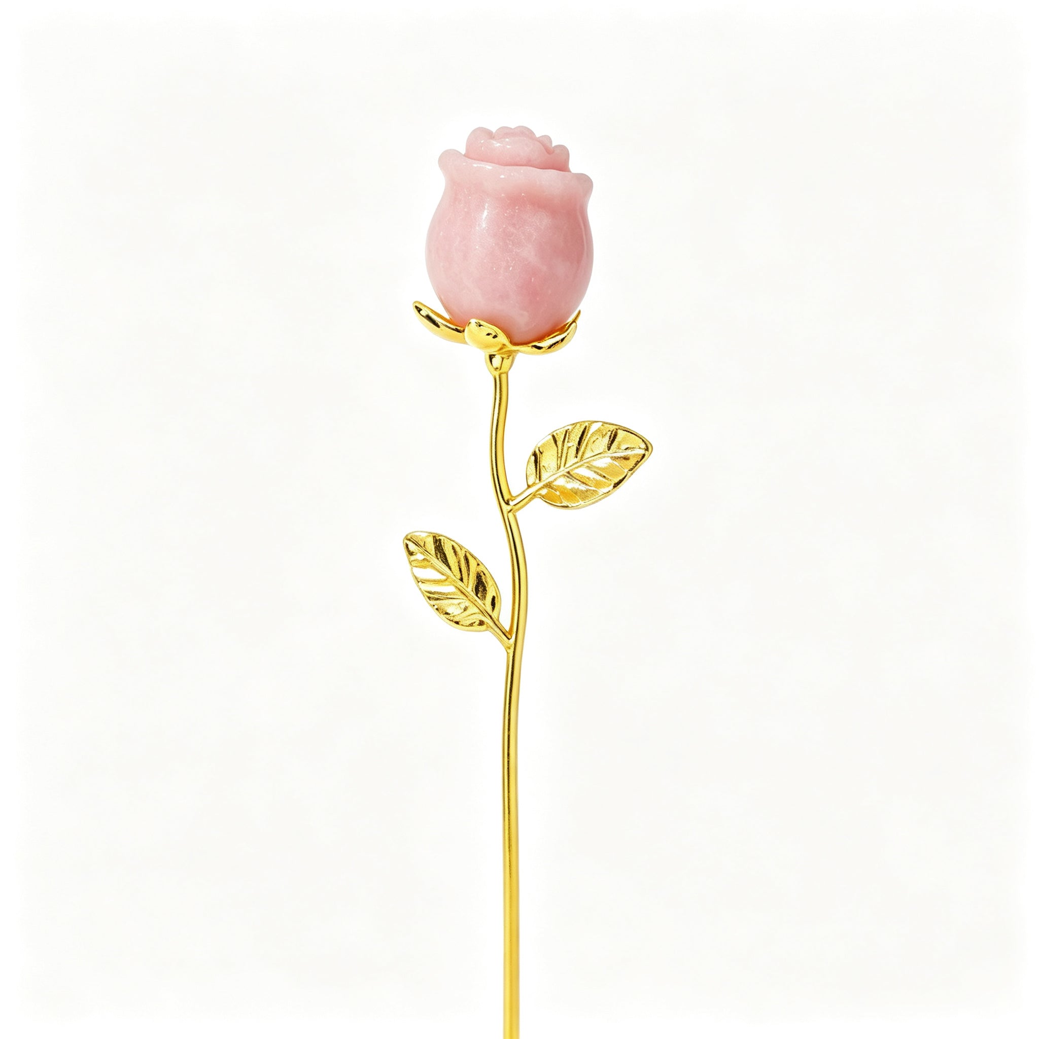 RYS Natural Crystal Rose Flower Figurine | Hand-Carved Gemstone Rose with Gold/Silver Metal Stem - Valentine's & Wedding Favor Gift