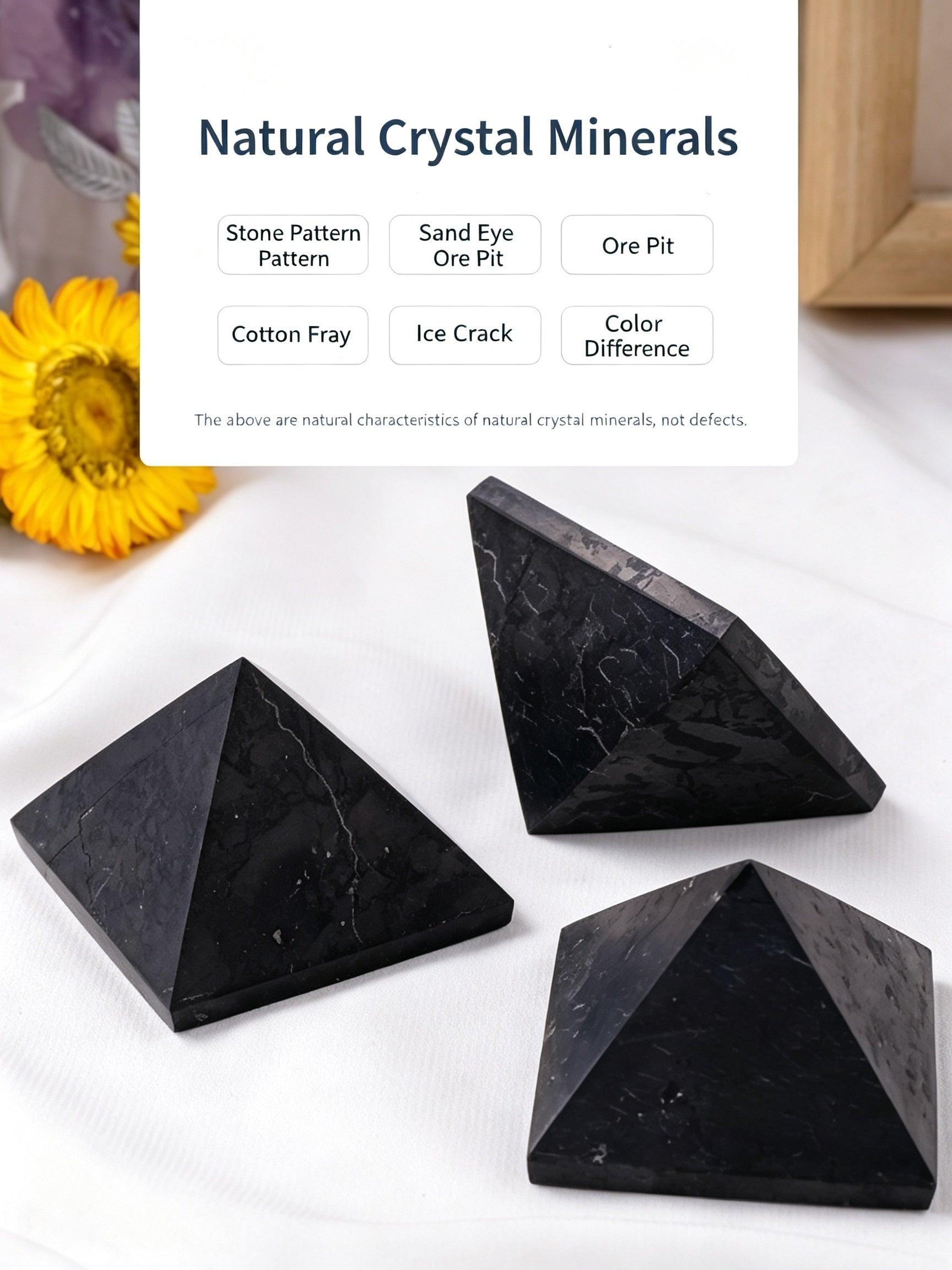 RYS Natural Russian Shungite Pyramid Ornament | Polished Raw Stone Crystal Decor (3/4/5cm)