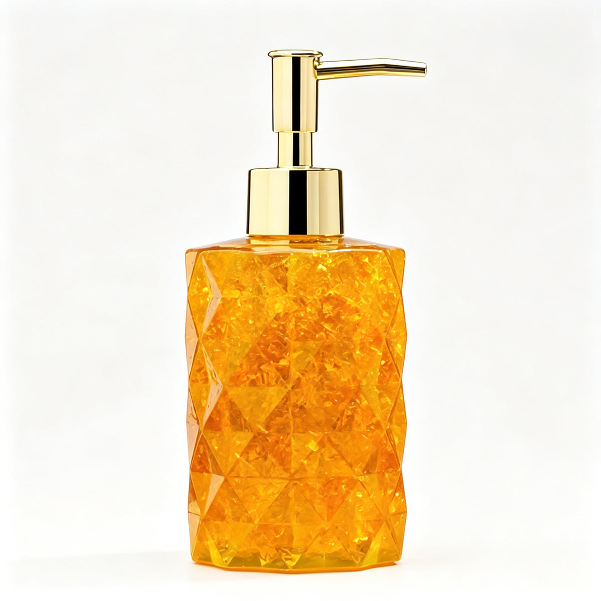 RYS Natural Crystal Chips Resin Soap Dispenser, Press‑Type Refillable Lotion Bottle for Bathroom Vanity Decor