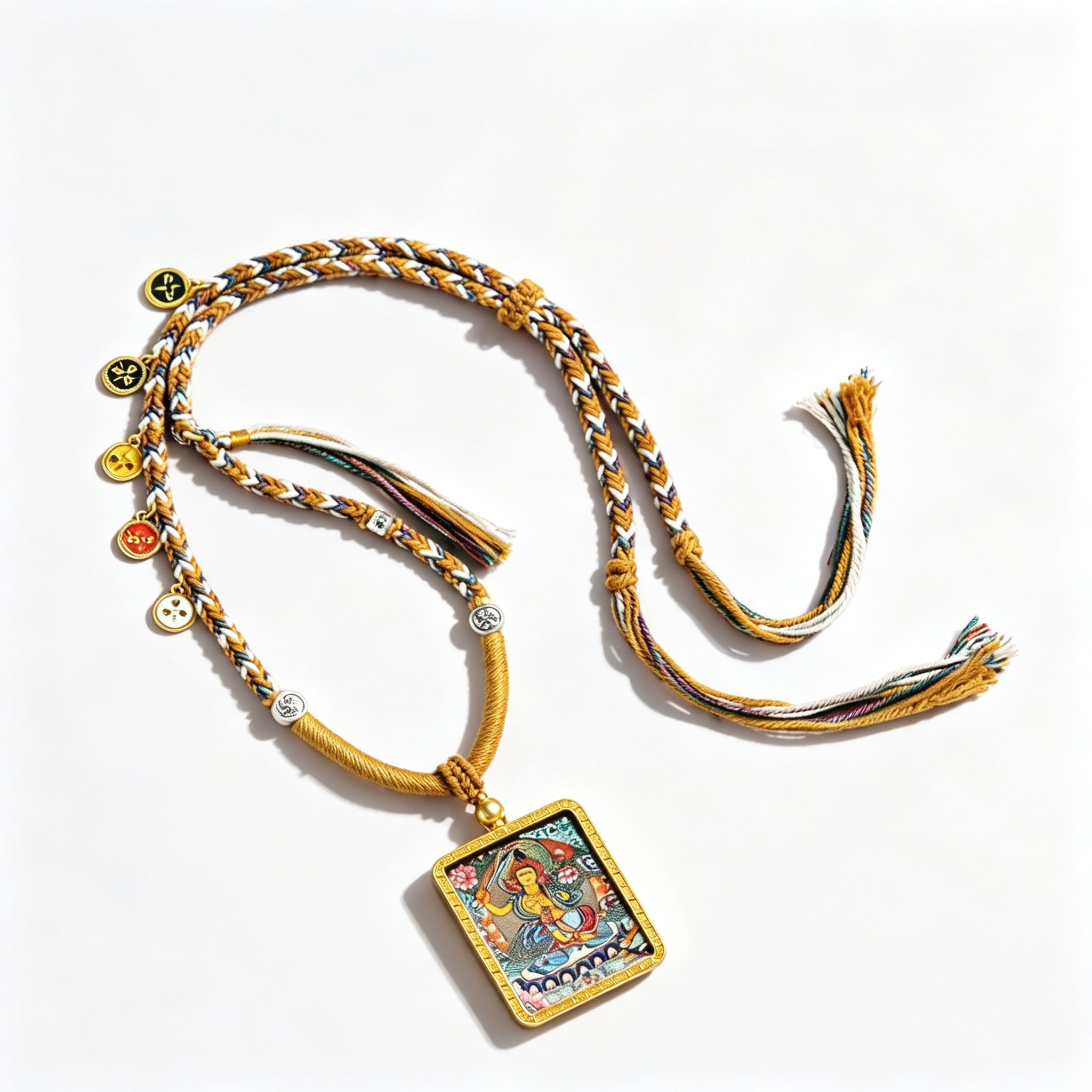 RYS Hand-Painted Thangka Buddha Pendant Necklace | 18K Gold Plated Alloy | Tibetan Patron Saint Amulet for Zodiac Signs | Spiritual Protection Jewelry