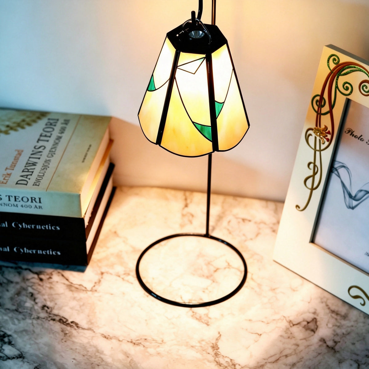 YAP Custom Made 2Pcs Stained Glass Copper Foil Inlay Replacement Lamp Shade, Chinese Geometric Lampshade