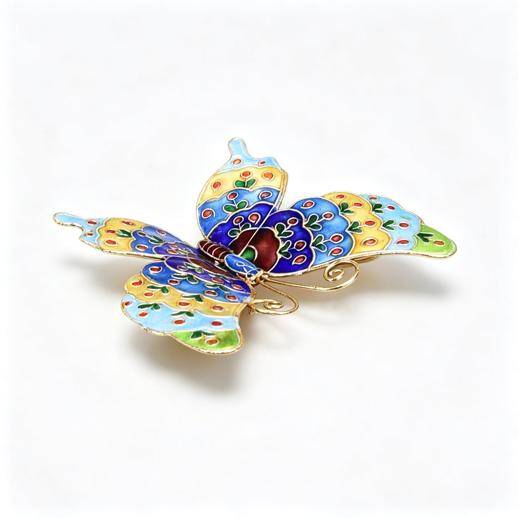 JCJ Vintage Chinese Cloisonne‑Enamel Butterfly Fridge Magnet Set of 4, Copper‑Base Hand‑Crafted Art Ornament, Collectible Cultural Business Gift