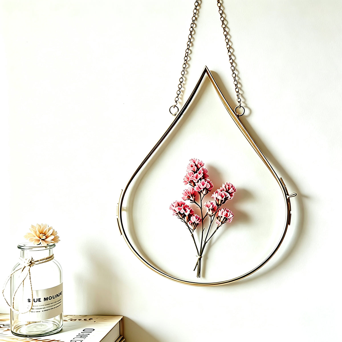 YAP Teardrop Copper Foil Glass Hanging Frame, Dried Flower Specimen Wall Ornament, Nordic Home Decor