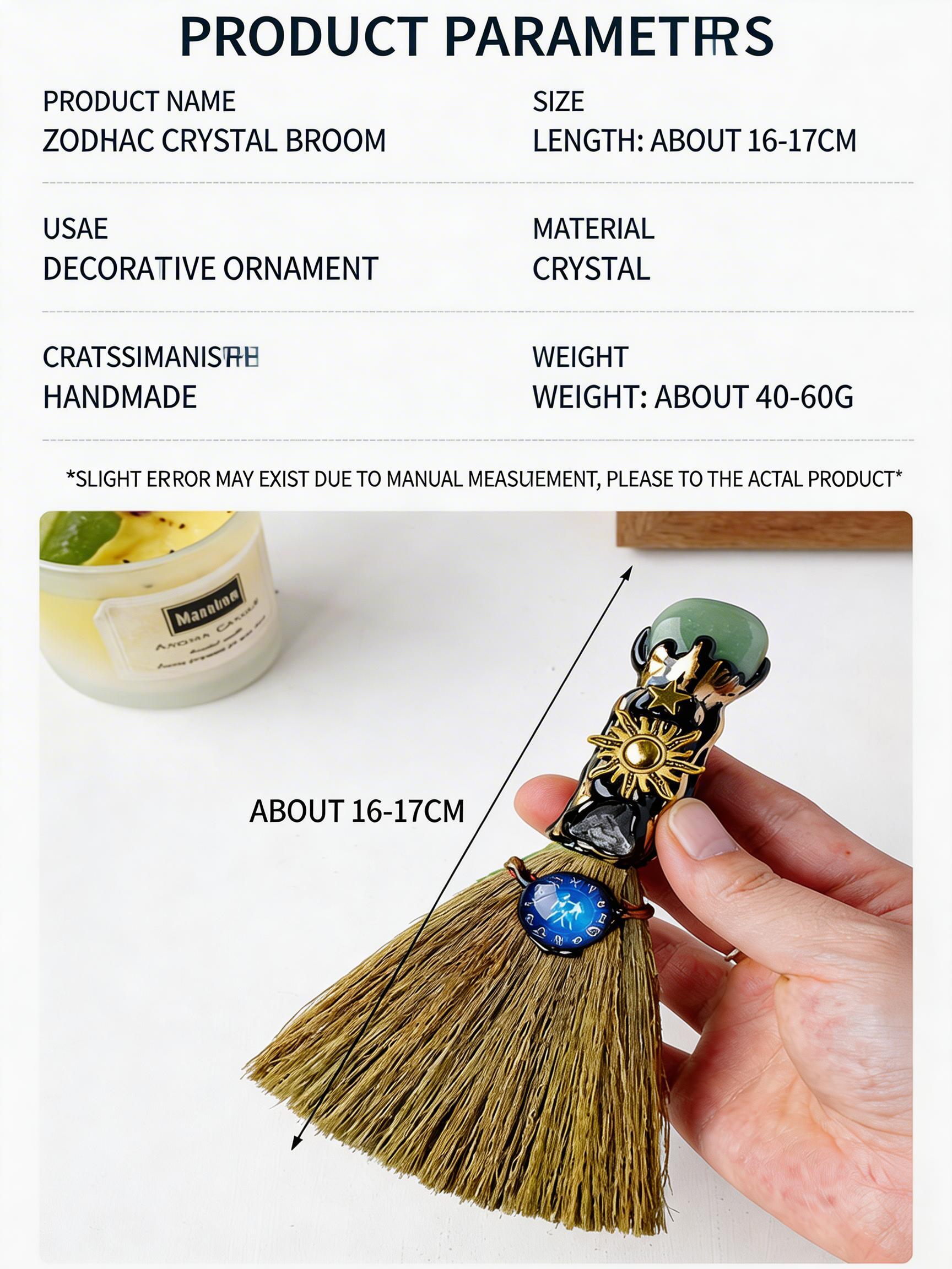RYS Handmade Witch Broom with Natural Crystal | Zodiac Sign Altar Decor | Aries Amazonite Mini Broom for Wiccan & Pagan Gifts