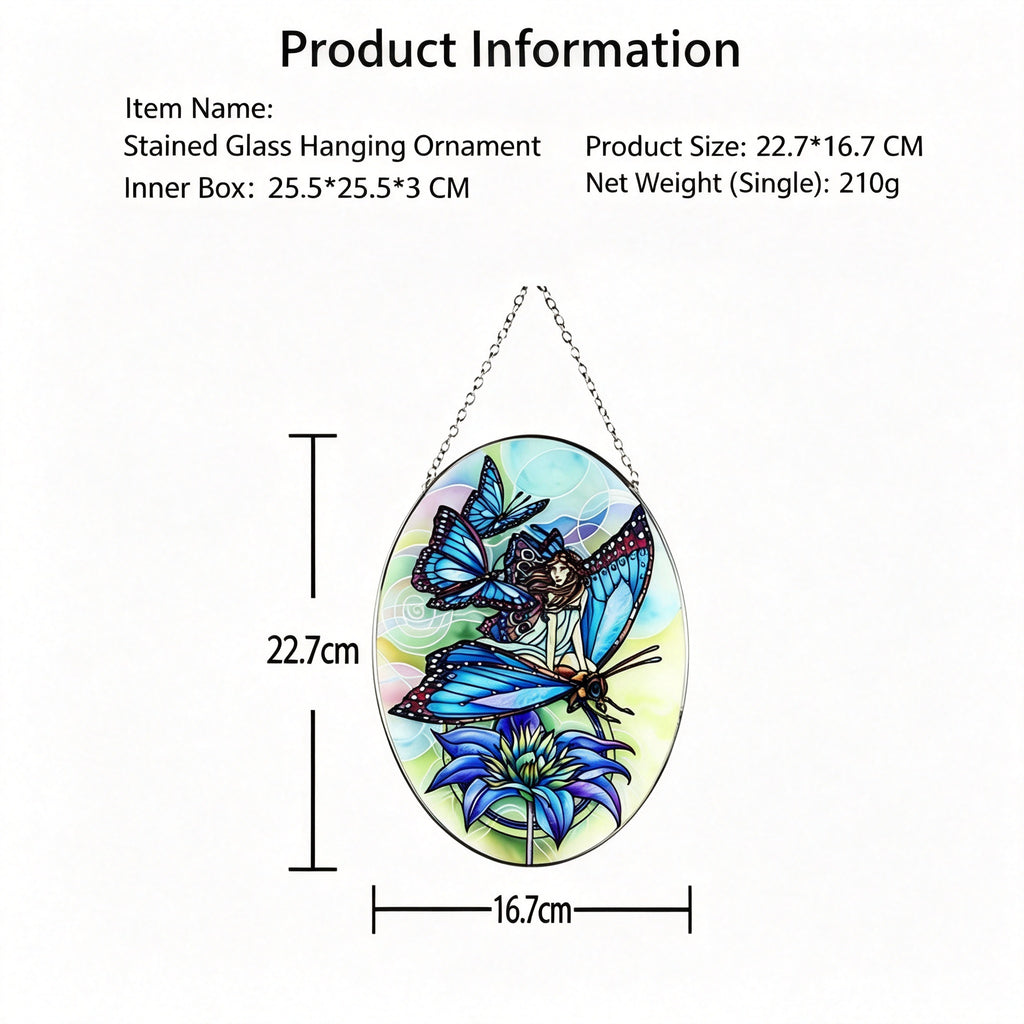YAP Stained Glass Suncatcher Hanging Ornament, Angel Clover Window Wall Decor, Pastoral Home Gift