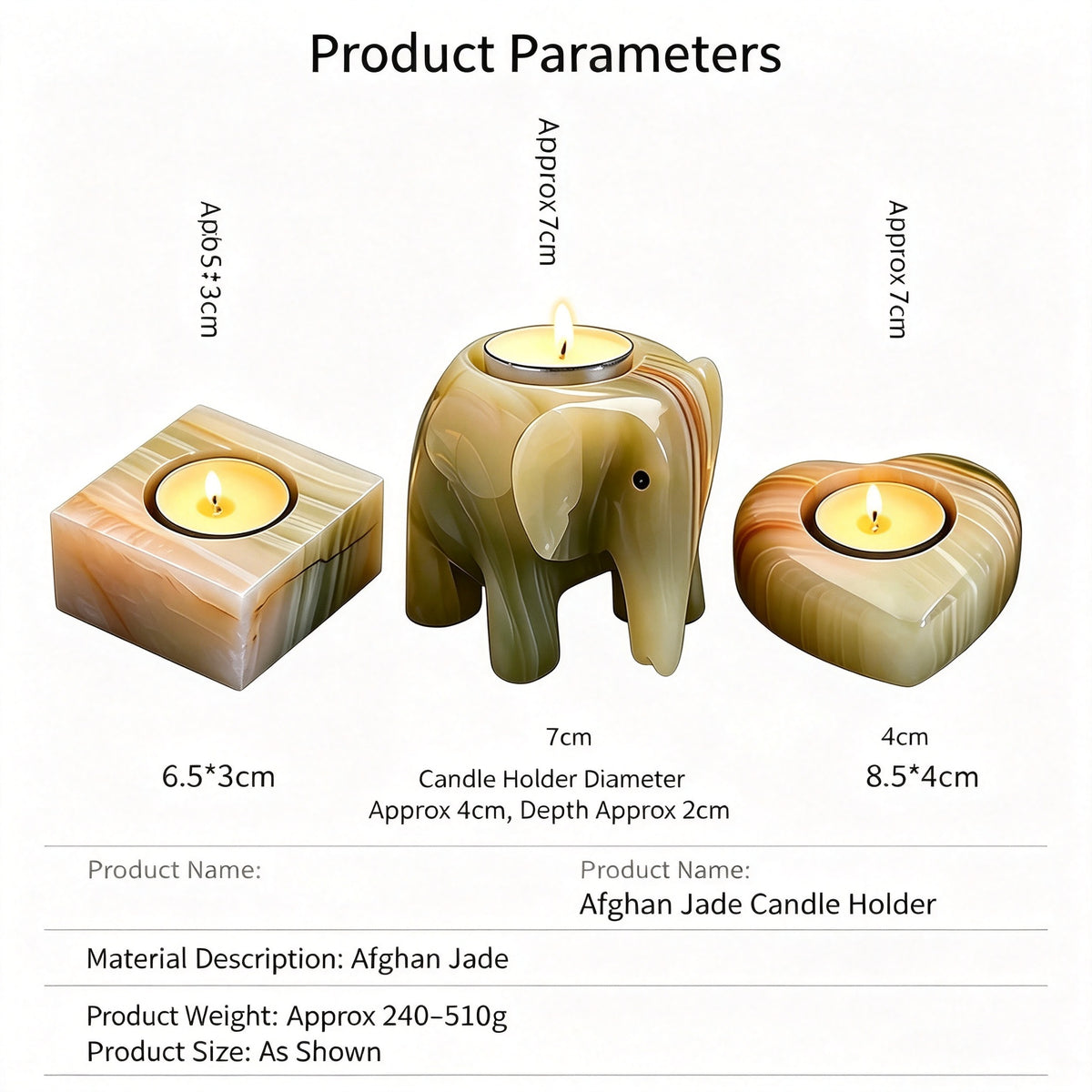 RYS Natural Afghanistan Jade Candle Holder, Elephant Square Heart Shape, Aromatherapy Wax Base, Raw Stone Decor for Home Decor