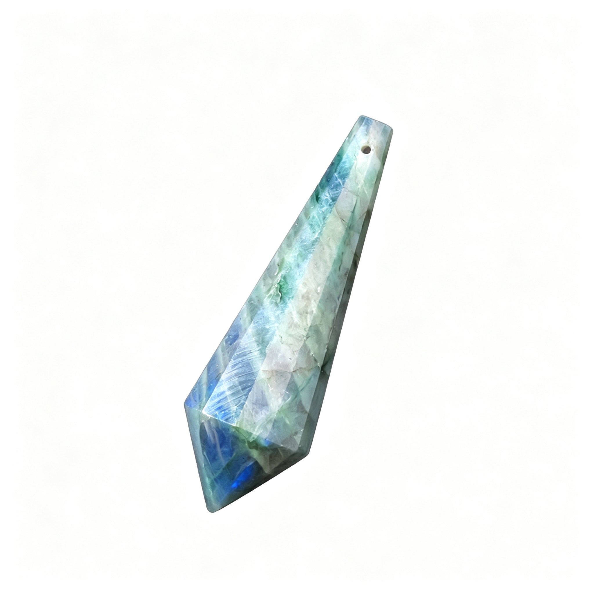 RYS 12 Facet Natural Crystal Pendulum Pendant, Raw Stone Dowsing Pendulum for Meditation Divination, Healing Crystal Jewelry