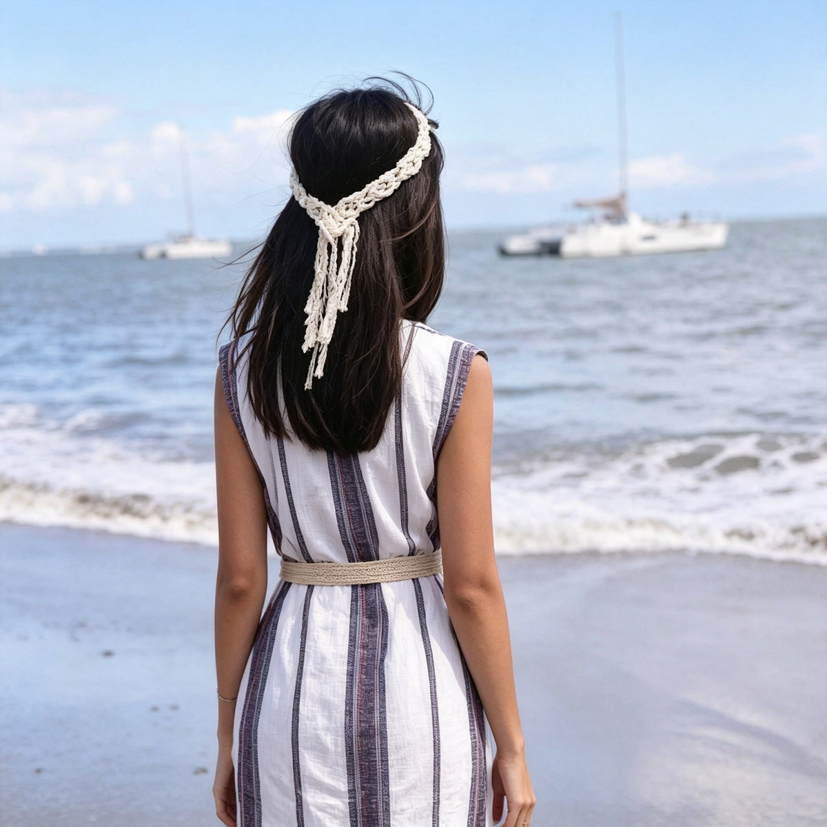 JSE Boho Bridal Headband Handwoven Cotton Crown Headpiece Wedding Hair Accessory