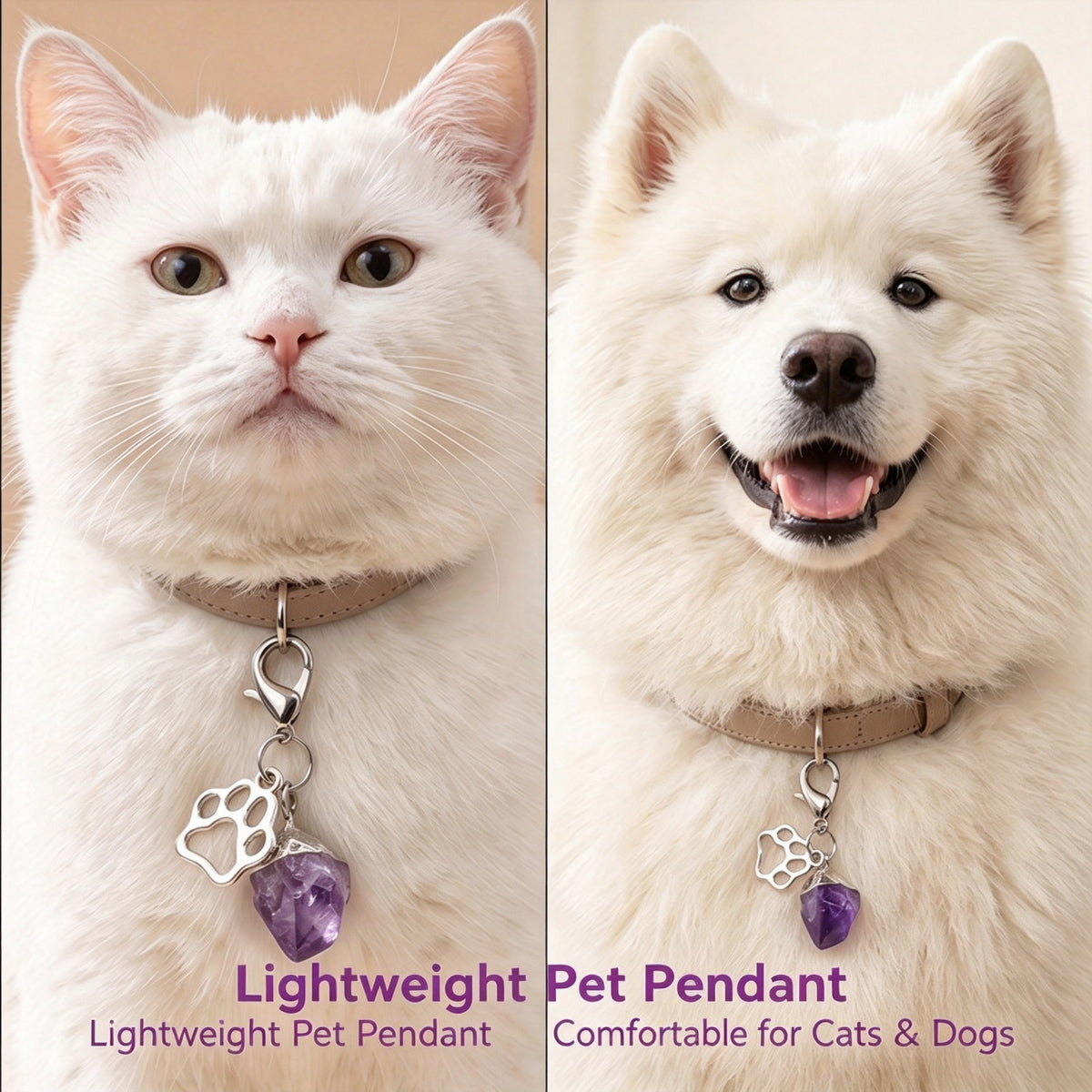 RYS Natural Amethyst Pet Pendant, DIY Crystal Keychain Bag Charm for Pets