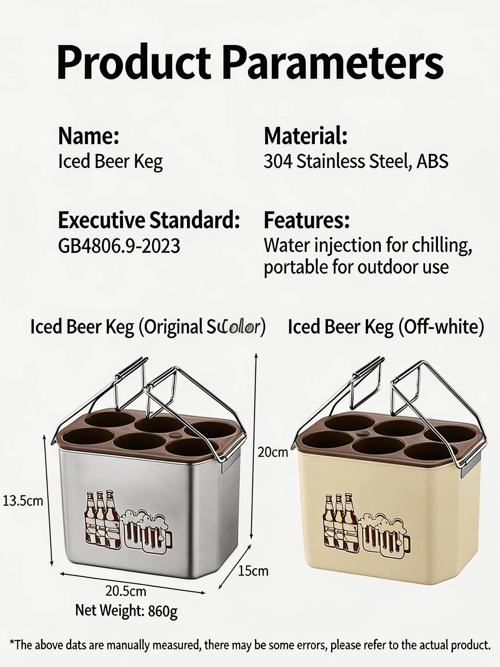 HGD 304 Stainless Steel Portable 6-Bottle Beer Keg Ice Bucket | Outdoor Insulated Beer Cooler with Handle