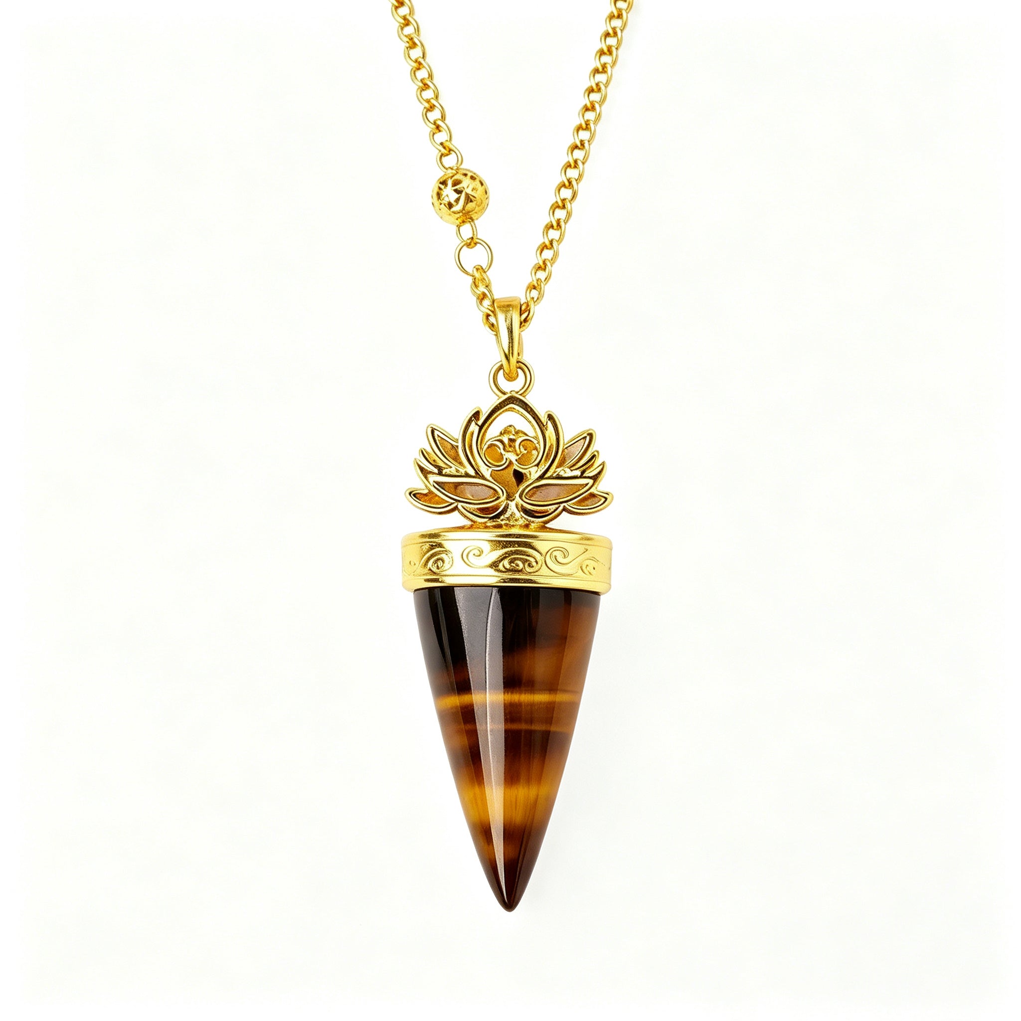 RYS Natural Crystal Golden Cone Pendulum Pendant with Chain