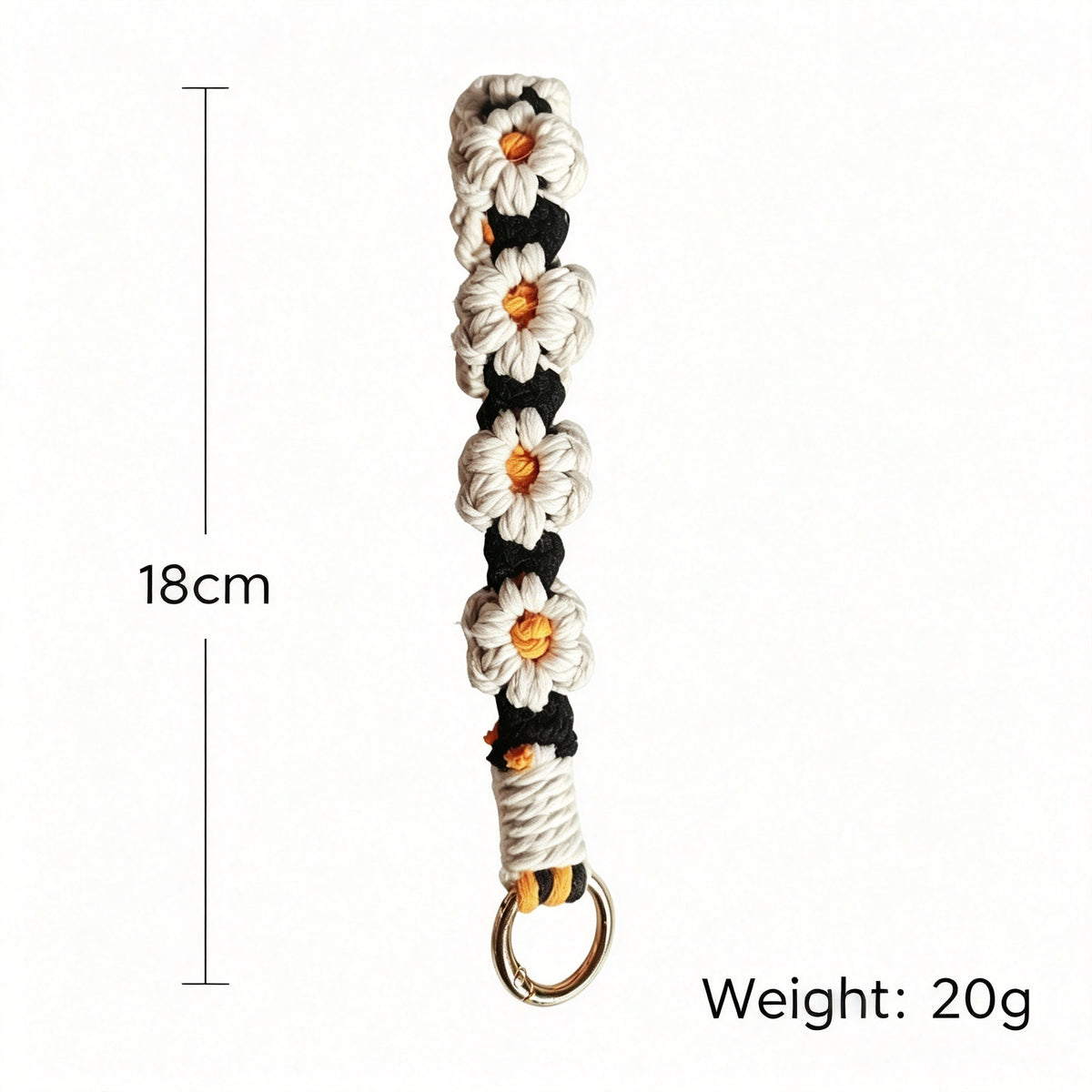 JXG Handwoven Daisy Macrame Keychain Wristlet Boho Cotton Flower Key Ring Bag Charm