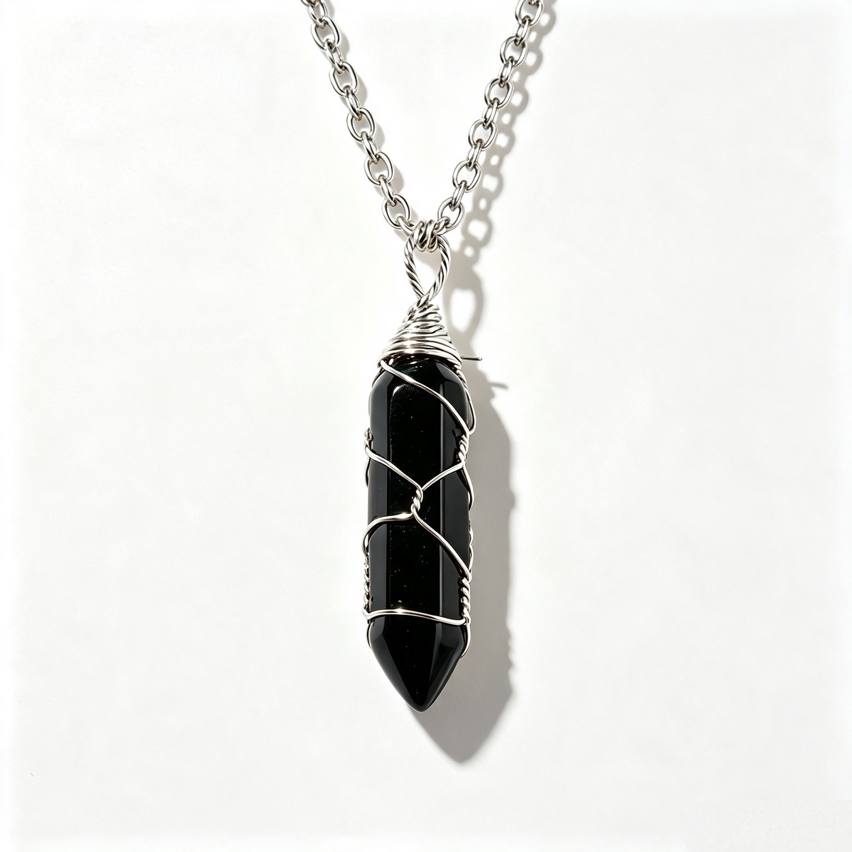 RYS Natural Hand Wire Wrapped Crystal Point Pendant Necklace, Minimalist Daily Jewelry Gift
