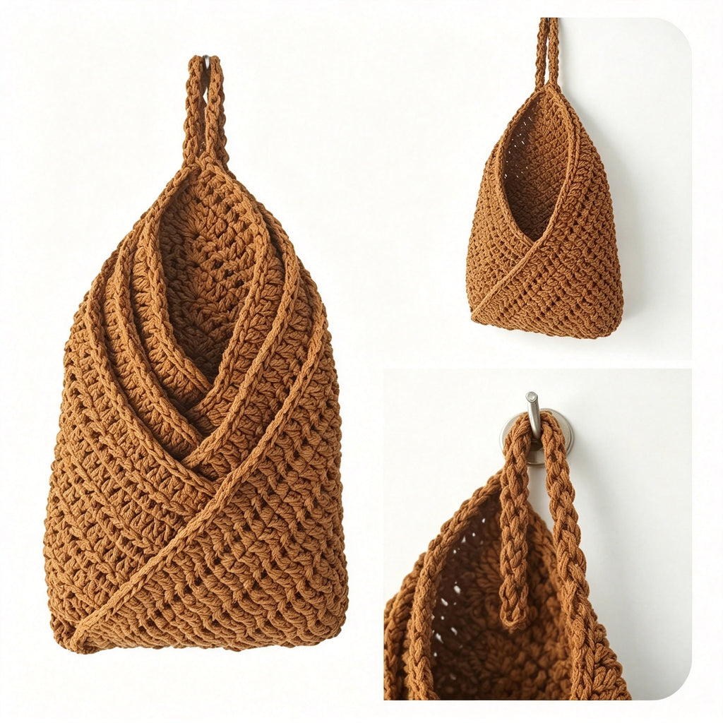 JXG Hand Crochet Cotton Wall Hanging Storage Basket Kitchen Fruit Vegetable Organizer Home Decor