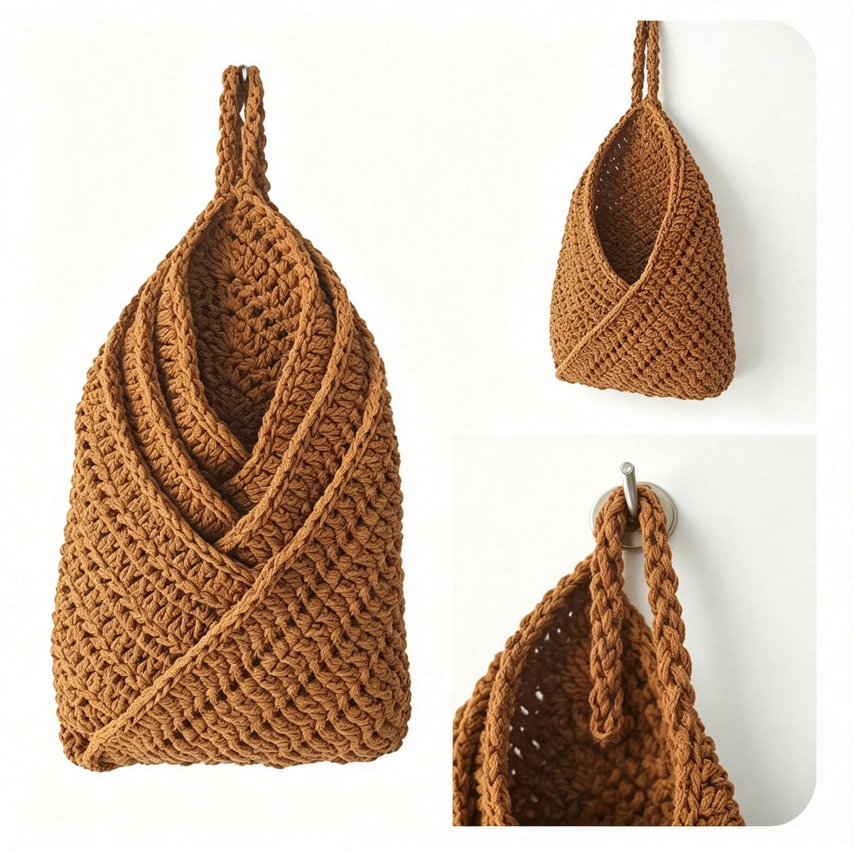 JXG Hand Crochet Cotton Wall Hanging Storage Basket Kitchen Fruit Vegetable Organizer Home Decor