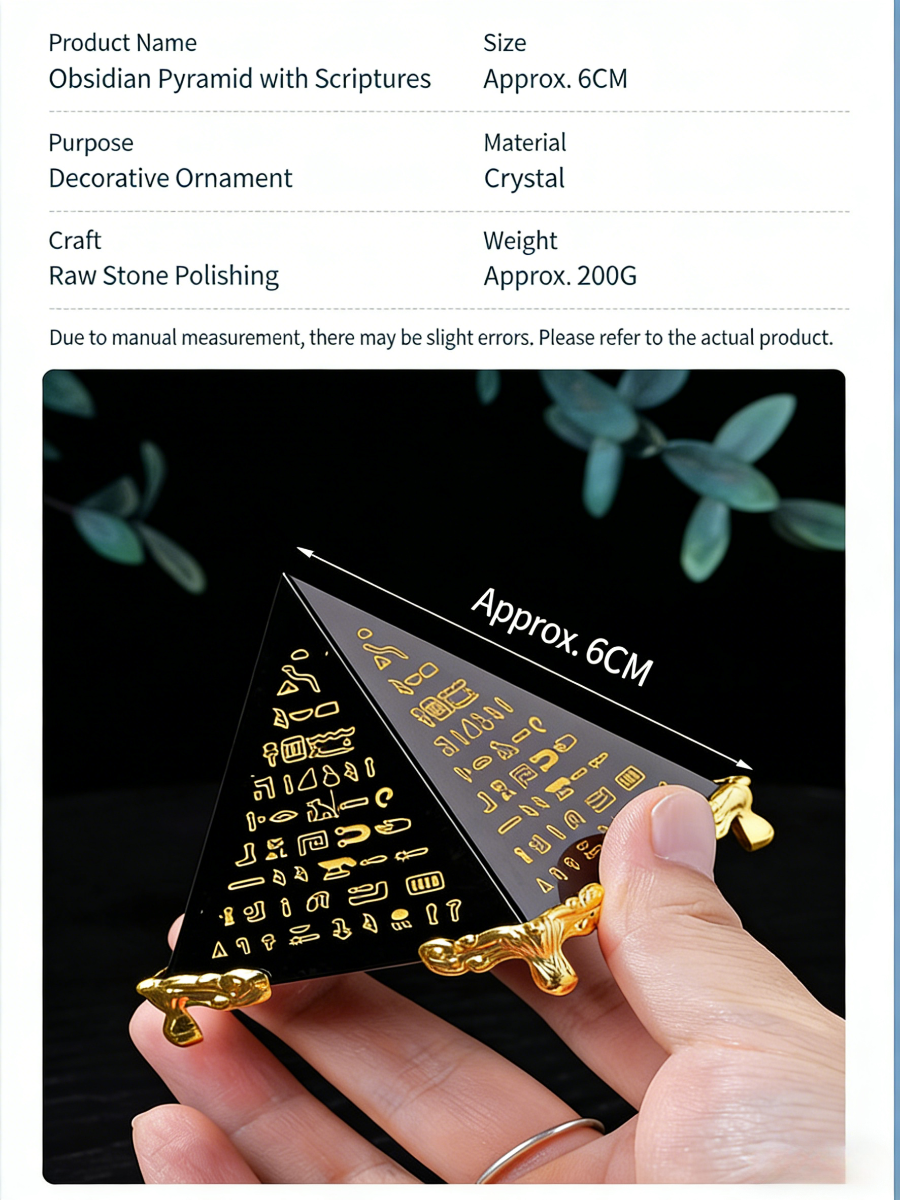RYS Natural Obsidian & Clear Quartz Crystal Pyramid with Engraved Sutra | Meditation Energy Tower for Healing & Spiritual Decor