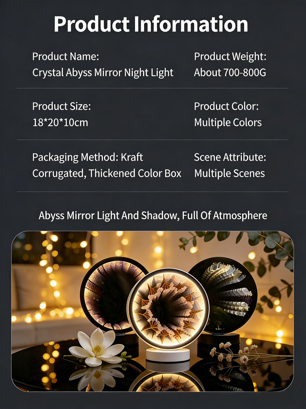 RYS Crystal Abyss Mirror Night Light | 2-in-1 Makeup Mirror & Ambient Lamp