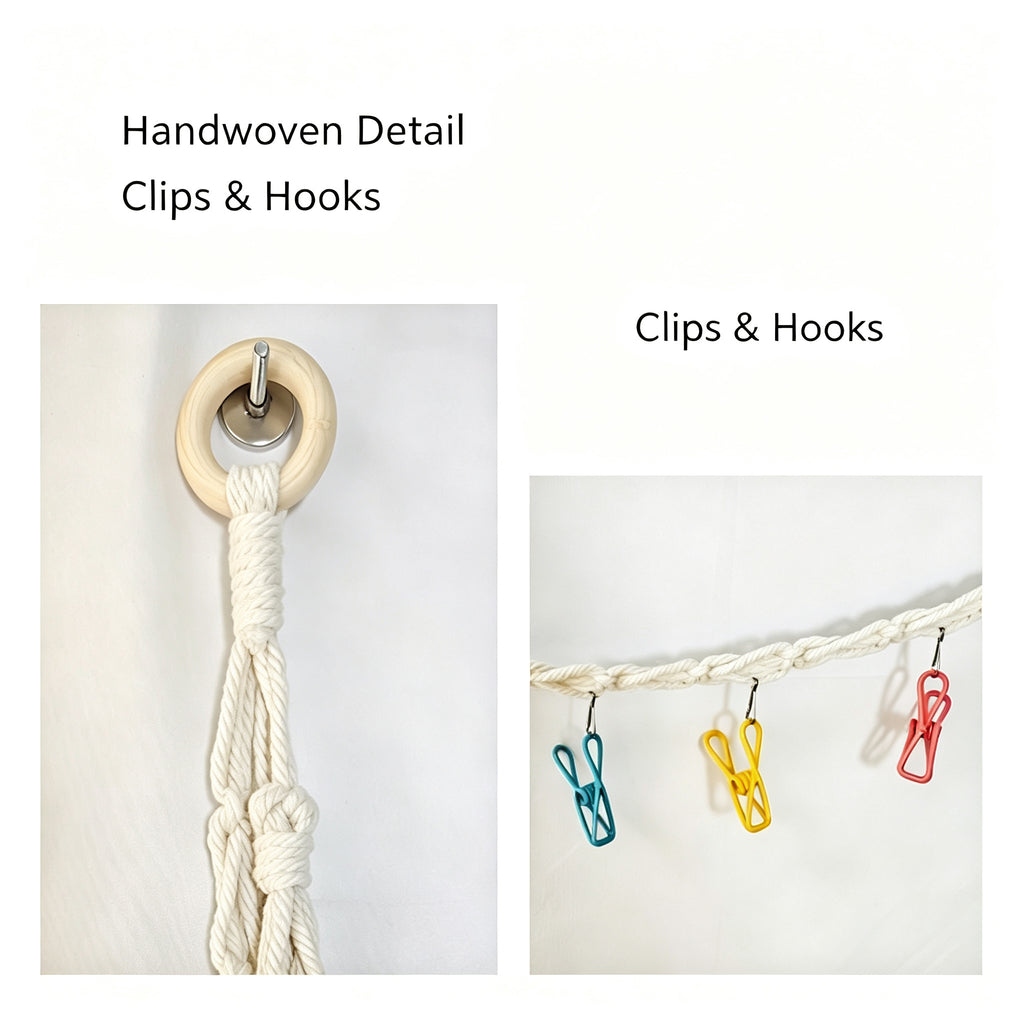 JXG Handwoven Cotton Hanging Rope Plush Toy Storage Wall Garland Ins Style Home Decor