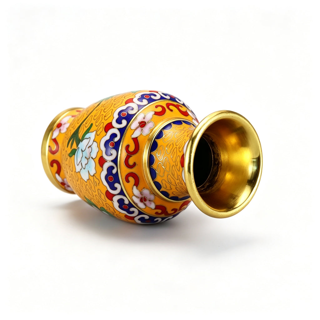 JCJ Cloisonne Vase Pair Traditional Copper Enamel Dragon Floral Decorative