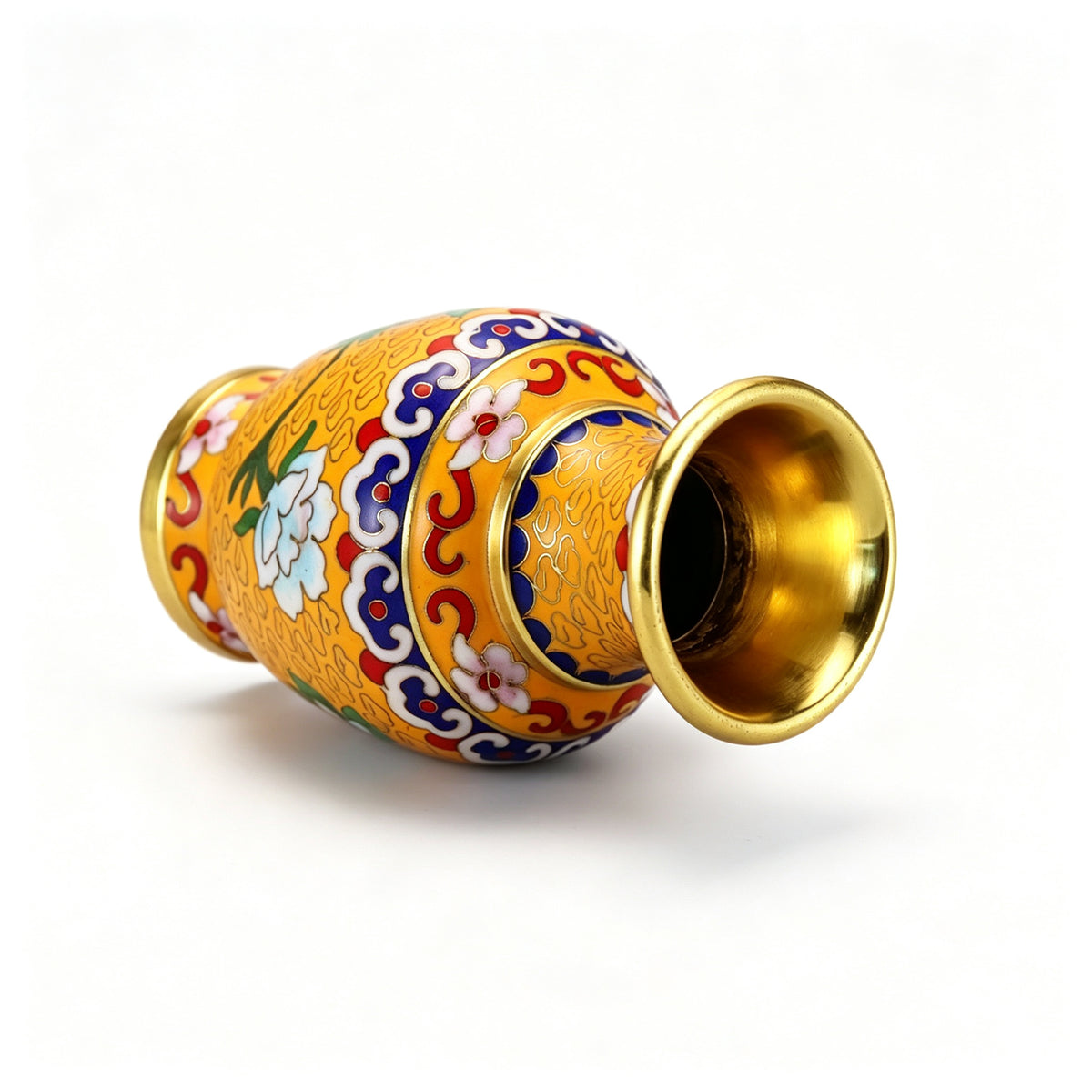JCJ Cloisonne Vase Pair Traditional Copper Enamel Dragon Floral Decorative