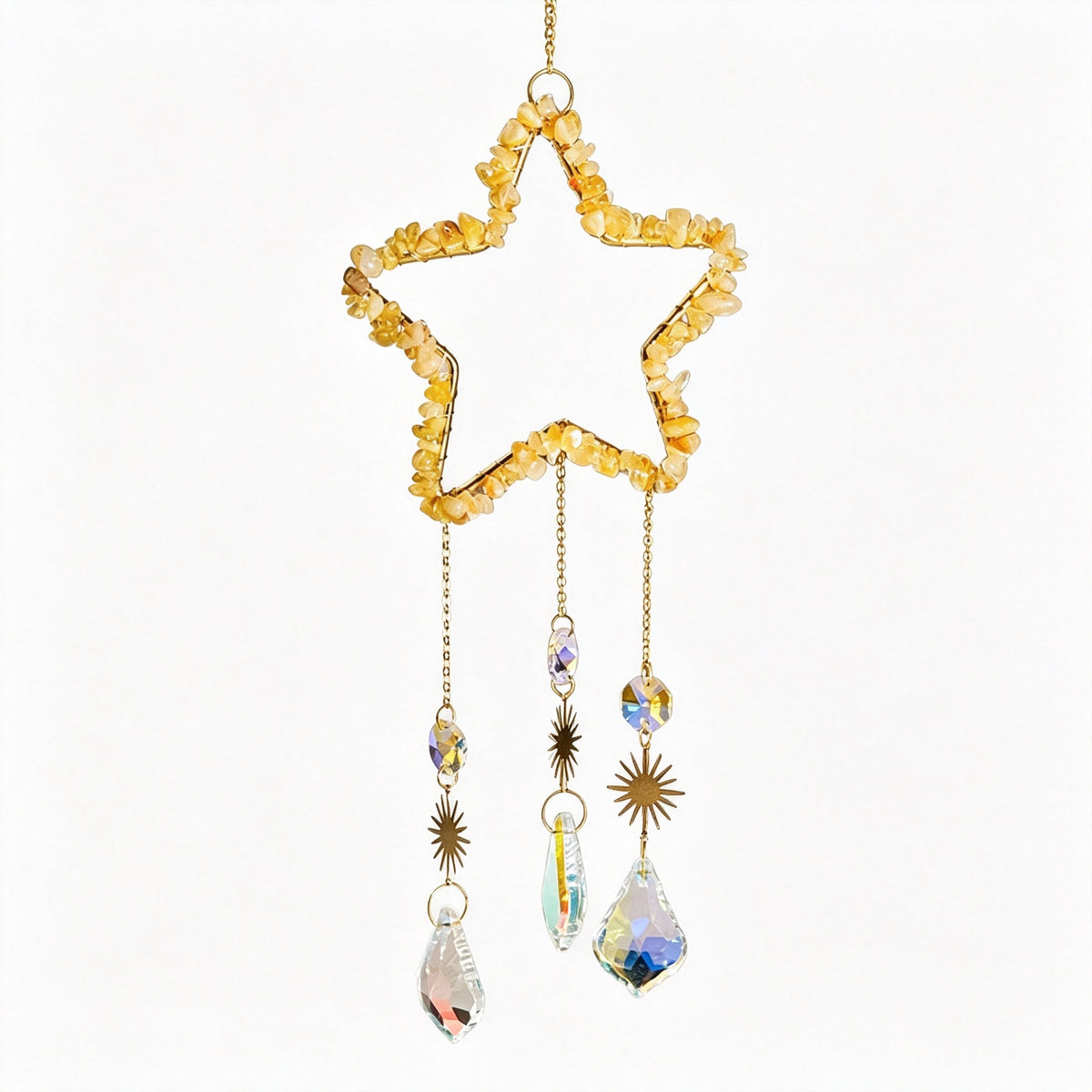 RYS Natural Crystal Chips Star Sun Catcher Hanging Ornament