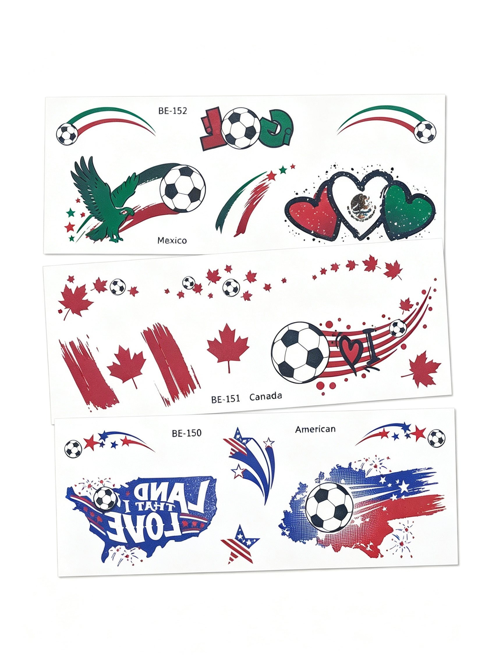 RCT 2026 World Cup Face Paint Temporary Tattoos – 5 Pack | Soccer Makeup Stickers, Safe Soy Ink, Waterproof, RoHS CE CPC UKCA Certified