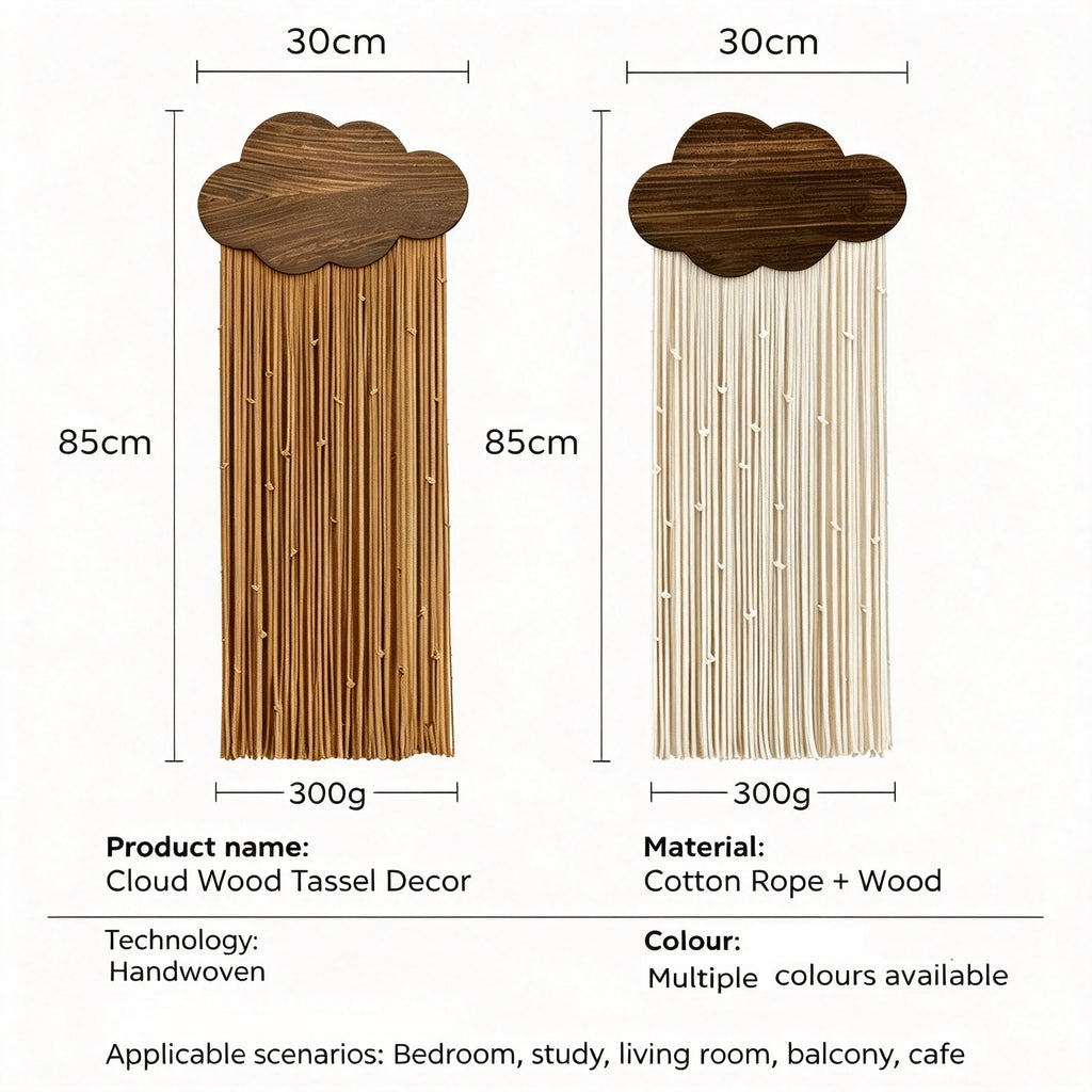 JXG Handwoven Cloud Macrame Wall Hanging Boho Wood Board Tassel Tapestry Wall Decor