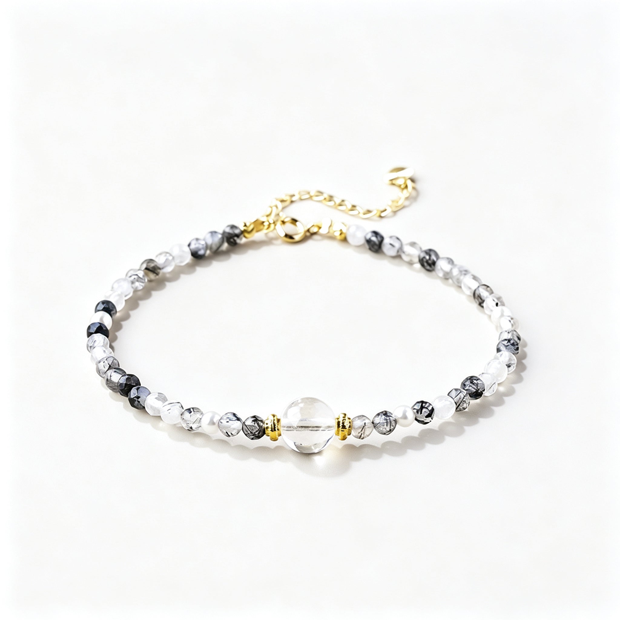 RYS Natural Mixed Crystal Single Strand Bracelet 3-3.5+8mm Round Bead Minimalist Jewelry Gift