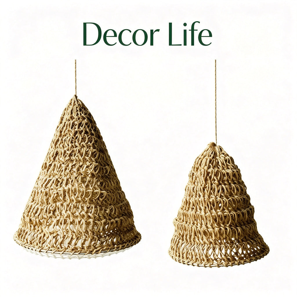 JXG Hand Woven Linen Style Pendant Lampshade Boho Handmade Ceiling Lamp Shade for Home Cafe Decor