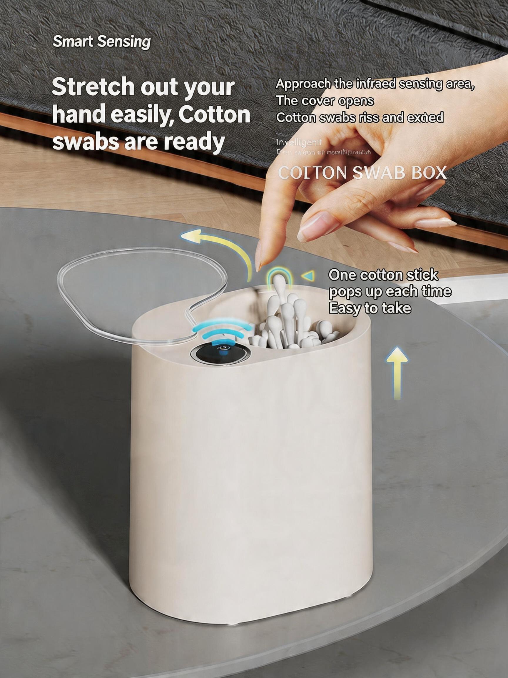 EST Automatic Sensor Cotton Swab Dispenser, Rechargeable/Battery Operated Electric Cotton Bud Storage Box for Bathroom & Home