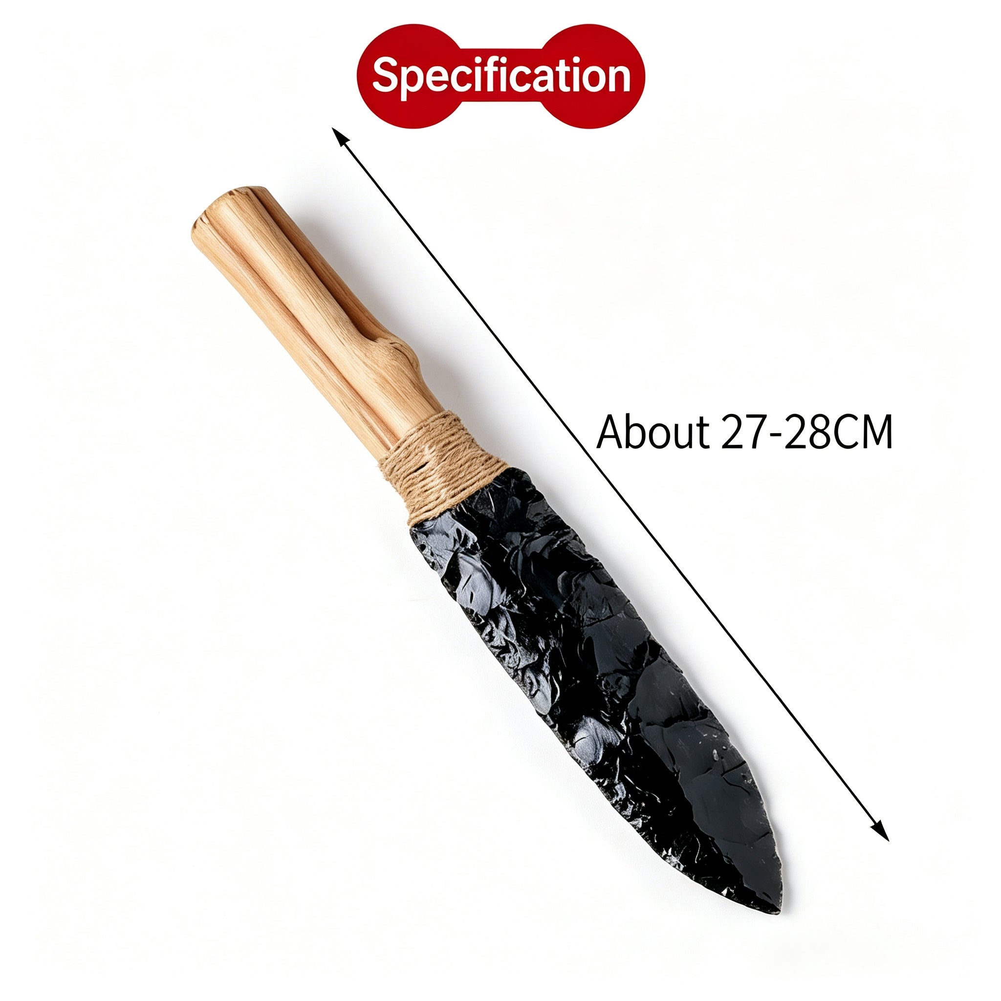RYS Natural Obsidian Crystal Dagger, Hand Carved Stone Blade with Wooden Handle, Spiritual Ritual & Altar Decor