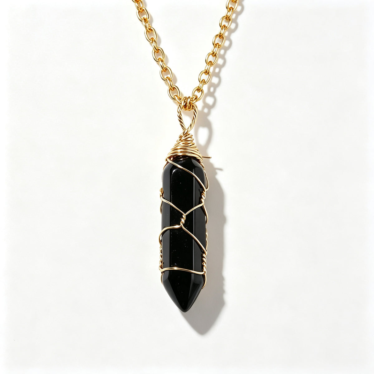 RYS Natural Hand Wire Wrapped Crystal Point Pendant Necklace, Minimalist Daily Jewelry Gift