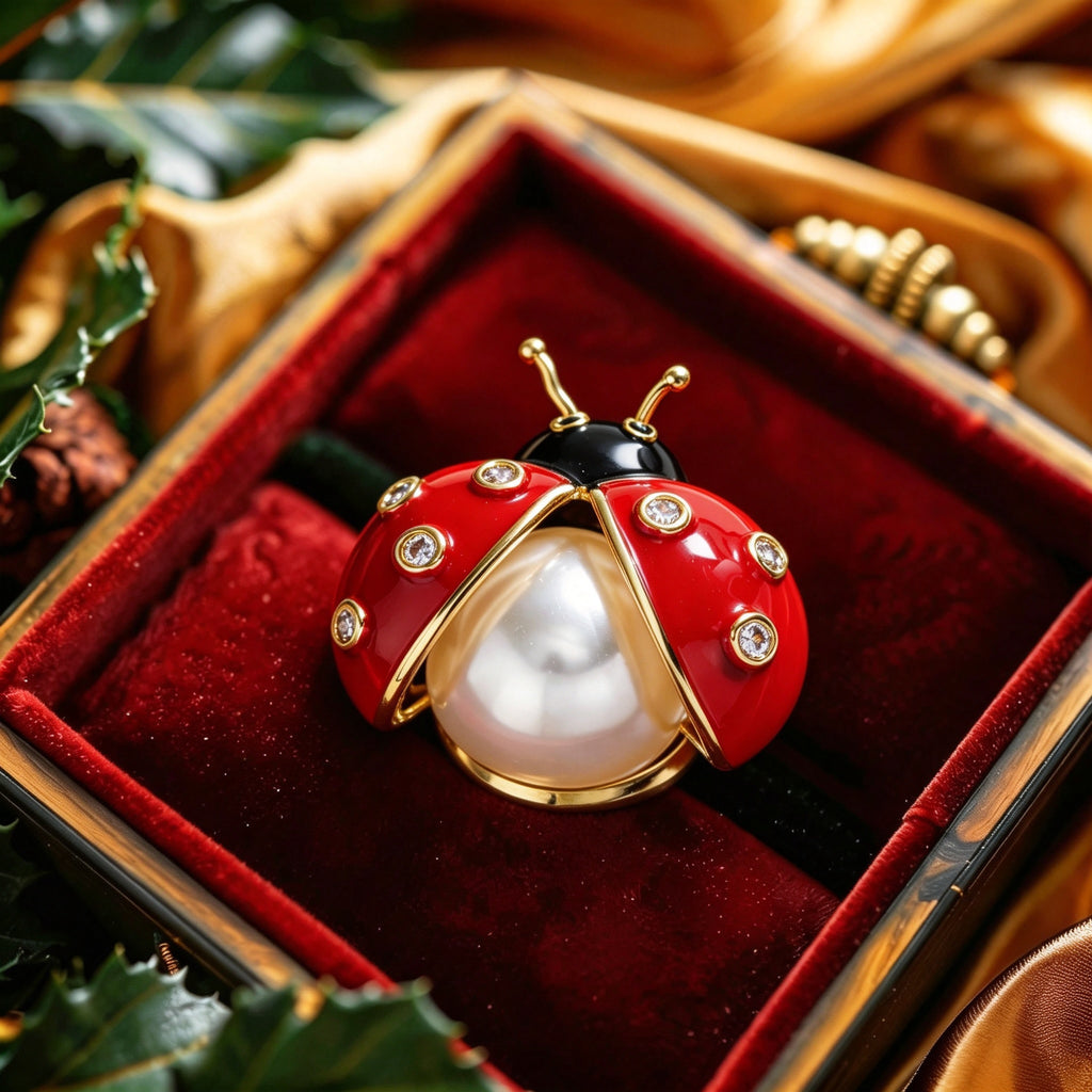 QZY Enamel Pearl Ladybug Brooch Magnetic Insect Lapel Pin Cute Animal Accessory