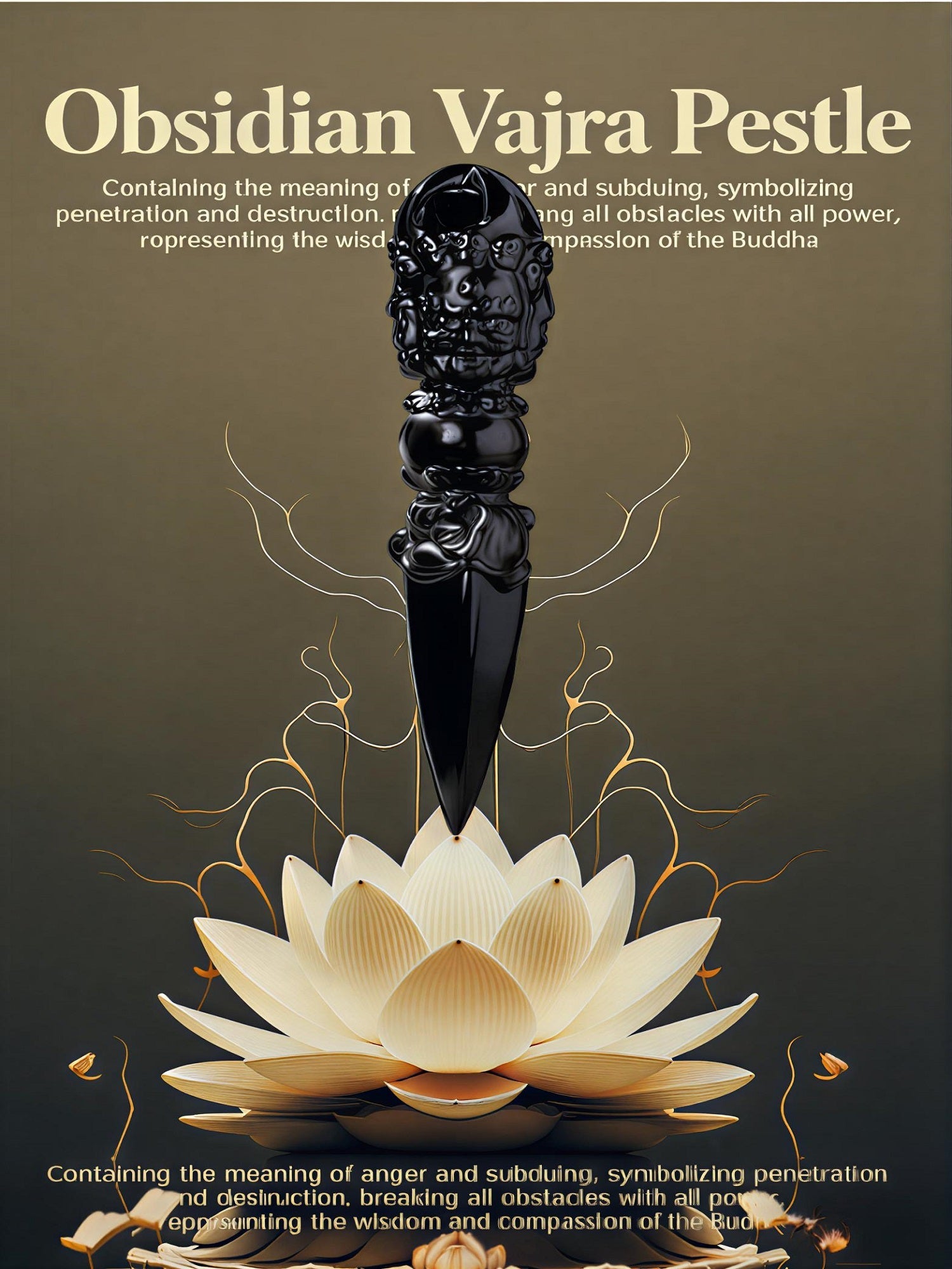 RYS Natural Obsidian Vajra Pestle Carving | Hand-Carved Phurba Dagger | Spiritual Protection Crystal Decor for Altar & Meditation