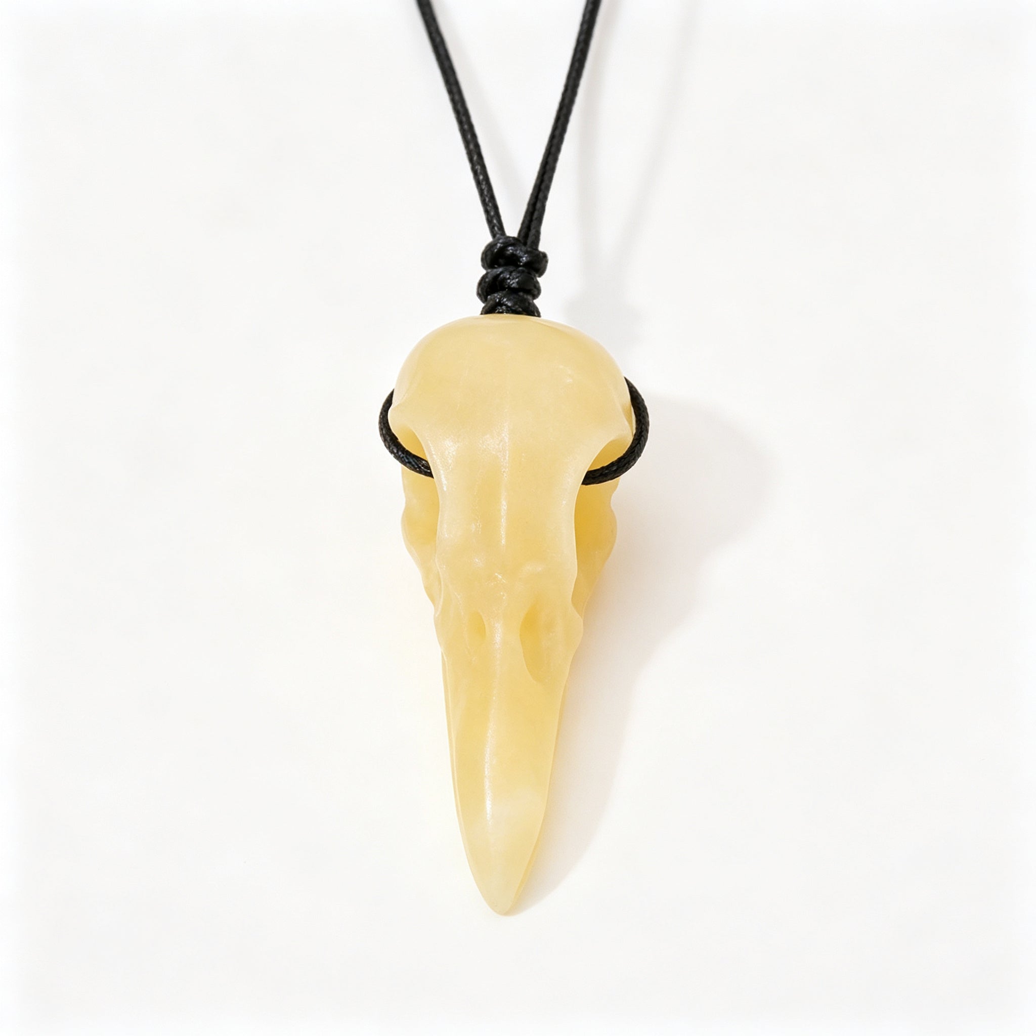 RYS Natural Crystal Crow Skull Pendant Necklace | Gothic Couple Jewelry with Handmade Black Cord