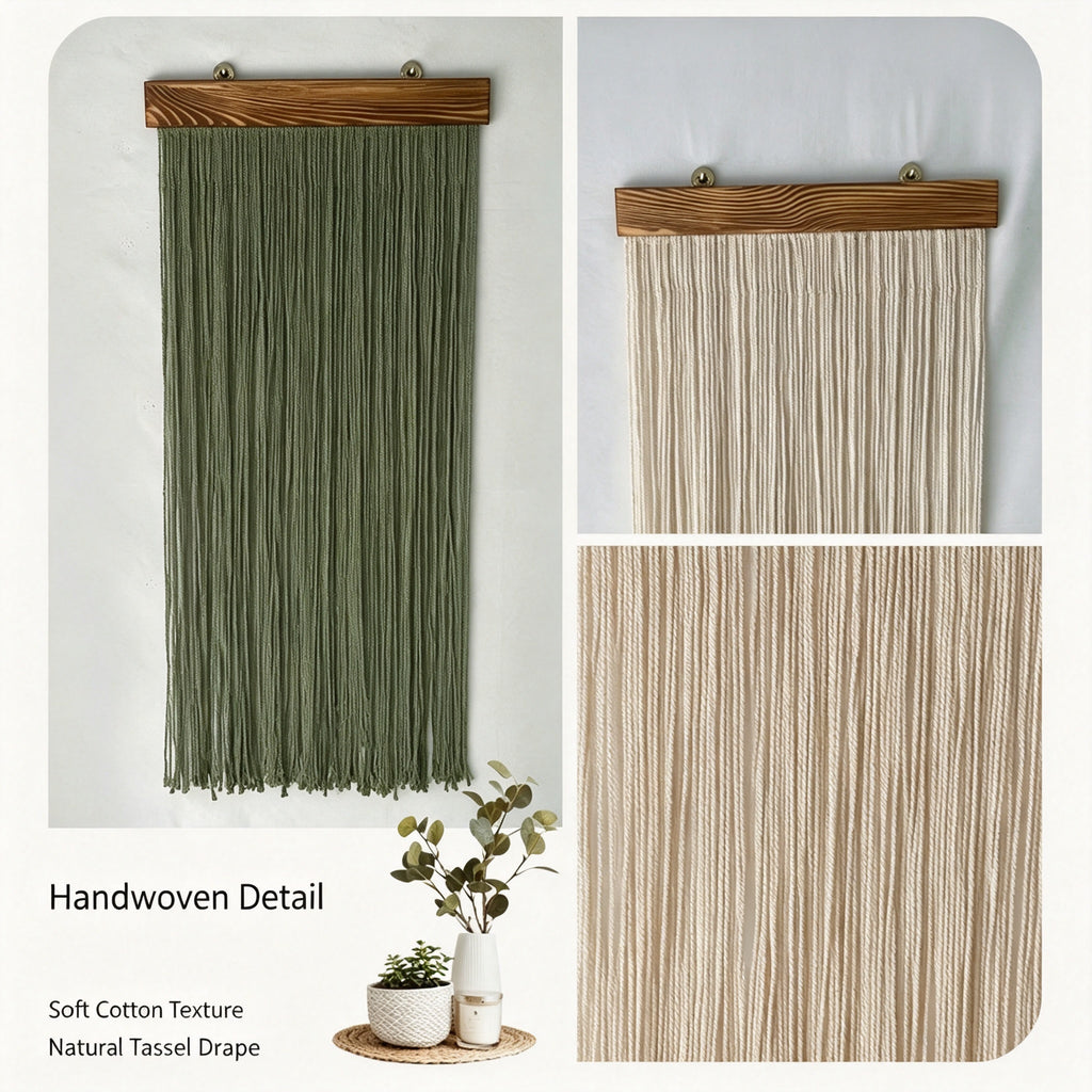 JXG Handwoven Cotton Tassel Wall Hanging Boho Wood Rod Fringe Tapestry Decor