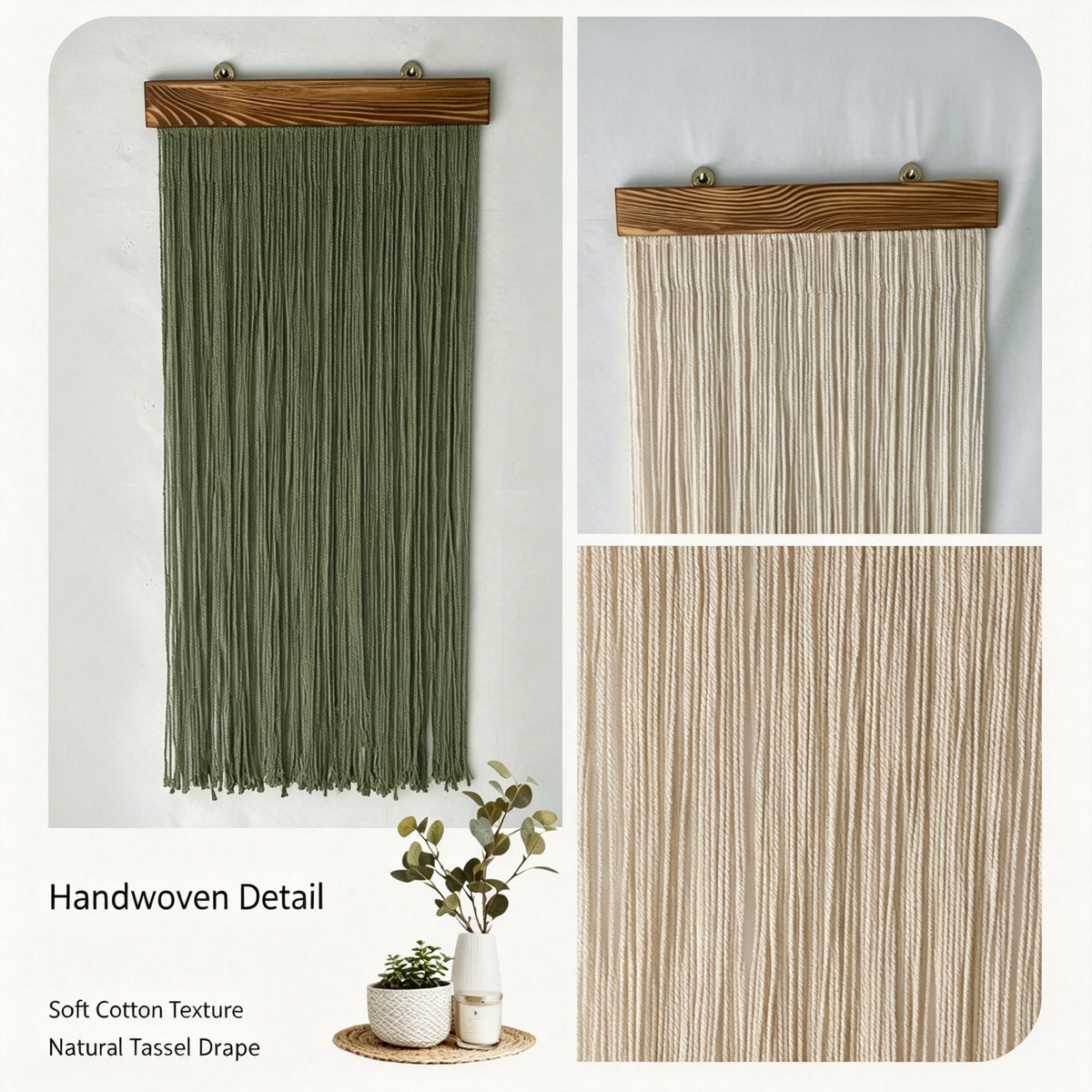 JXG Handwoven Cotton Tassel Wall Hanging Boho Wood Rod Fringe Tapestry Decor