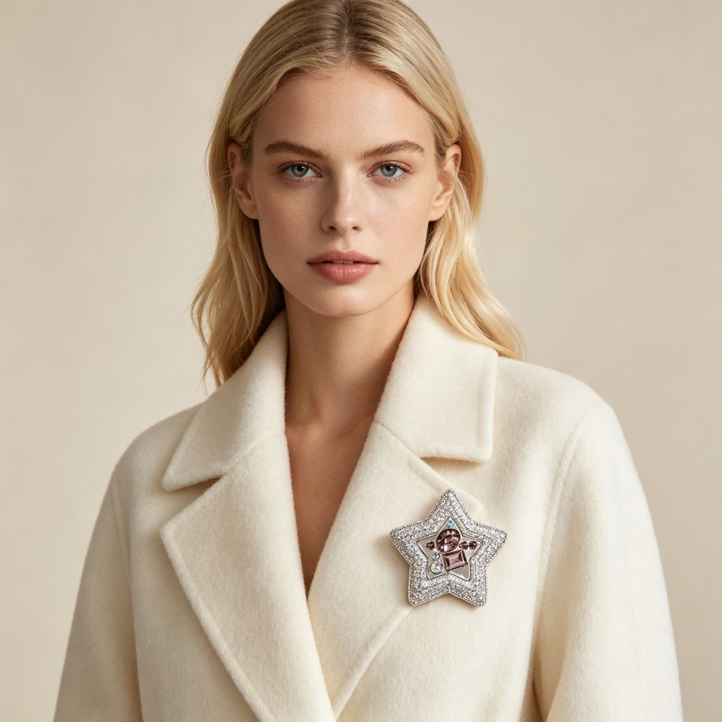 QZY Luxury Star Brooch Rhinestone Crystal Pin Elegant Coat Accessory