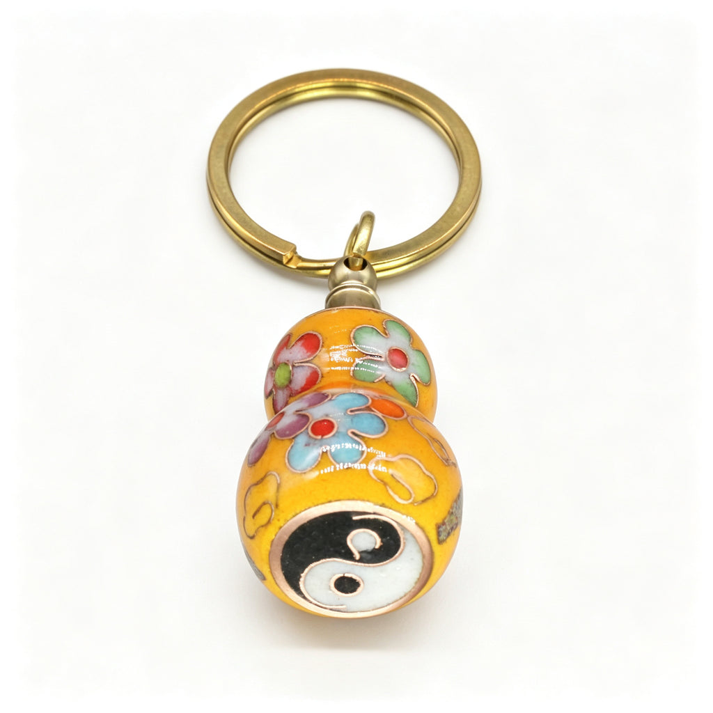 JCJ Vintage Cloisonne Enamel Gourd Keychain Handmade Chinese Bagua Charm