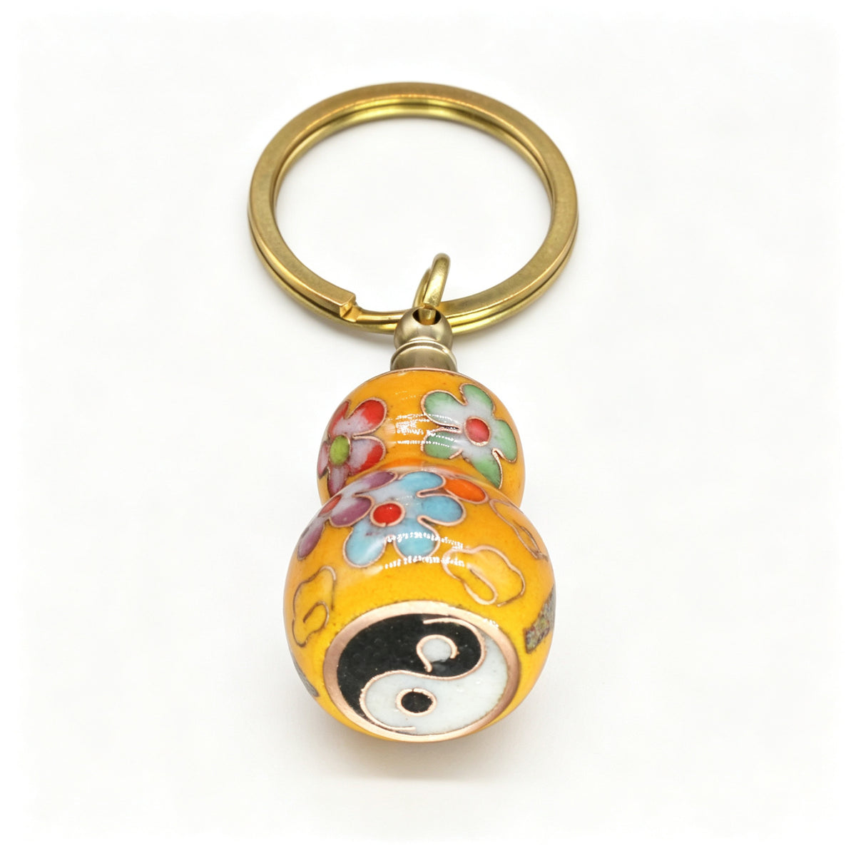 JCJ Vintage Cloisonne Enamel Gourd Keychain Handmade Chinese Bagua Charm