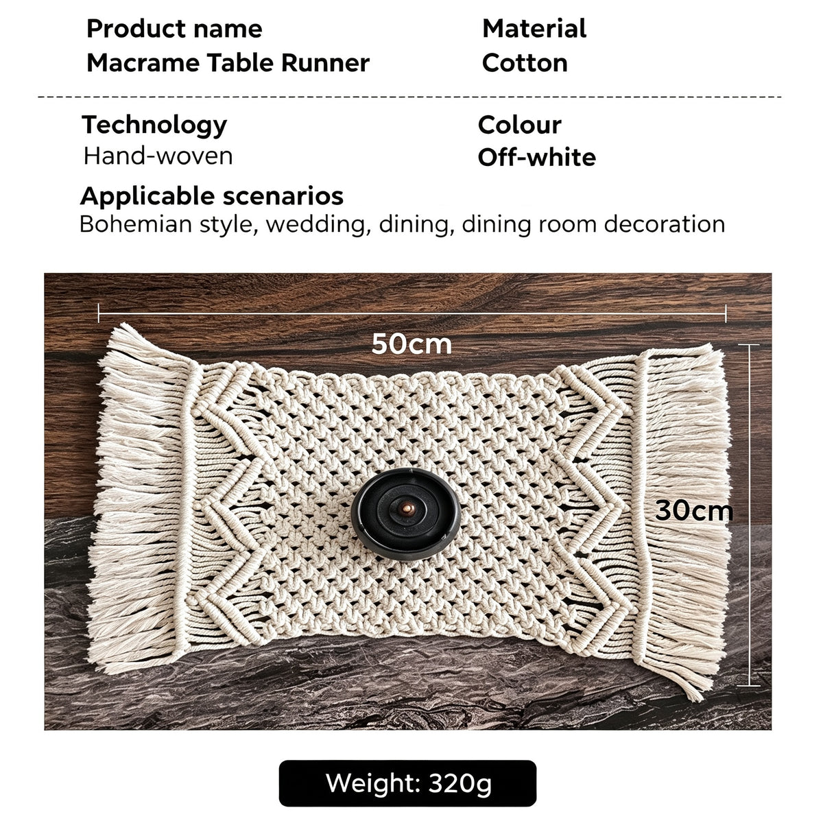 JXG Handwoven Cotton Macrame Table Runner Boho Tassel Placemat