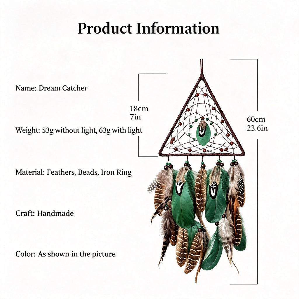 MGY Hand‑Woven Triangle Dreamcatcher Wall Hanging Bohemian Feather Home Decor Ornament