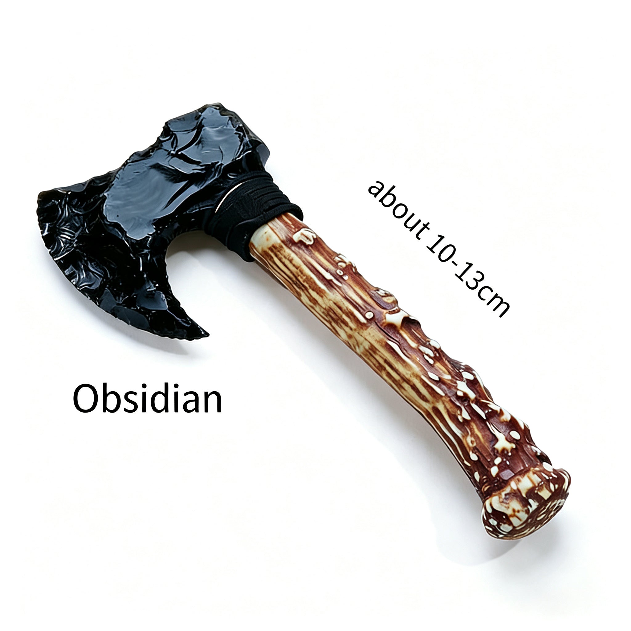 RYS Natural Obsidian & Gemstone Crystal Axe, Hand Carved Stone Blade with Wooden Handle, Spiritual Decorative Tool