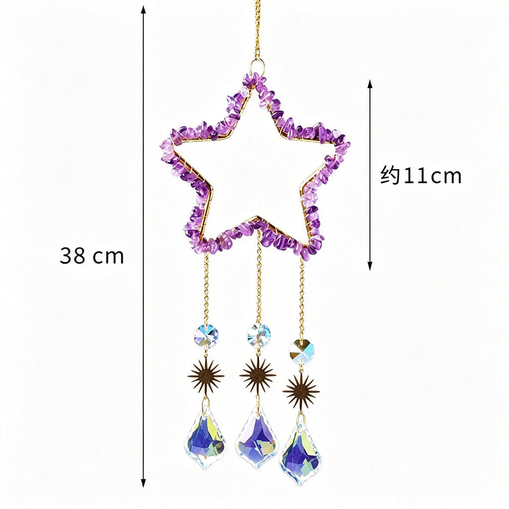 RYS Natural Crystal Chips Star Sun Catcher Hanging Ornament