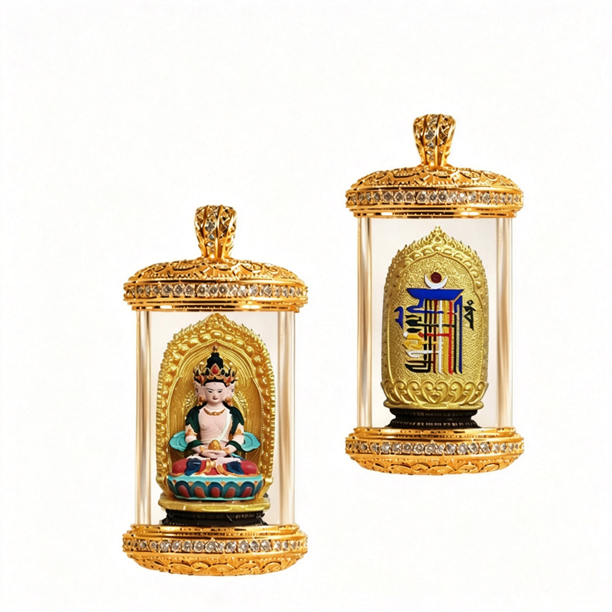 PTR Brass Hand‑painted 3D Statue Pendant Cylindrical Hollow Locket Necklace