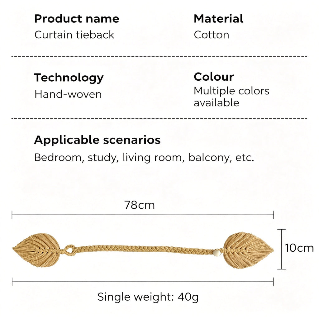 JXG Handwoven Macrame Leaf Curtain Tiebacks 2 Pack Cotton Rope Drapery Holdbacks