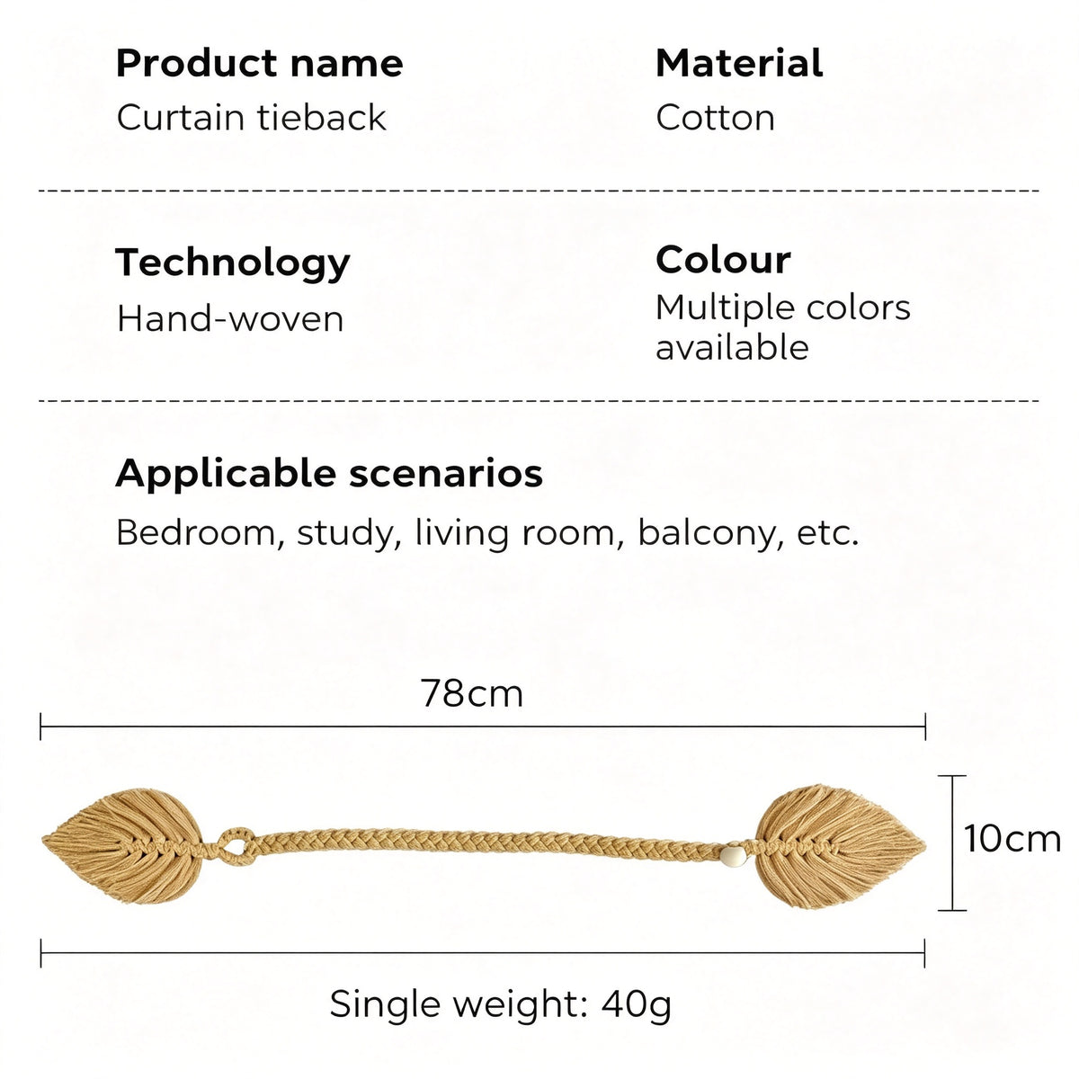 JXG Handwoven Macrame Leaf Curtain Tiebacks 2 Pack Cotton Rope Drapery Holdbacks
